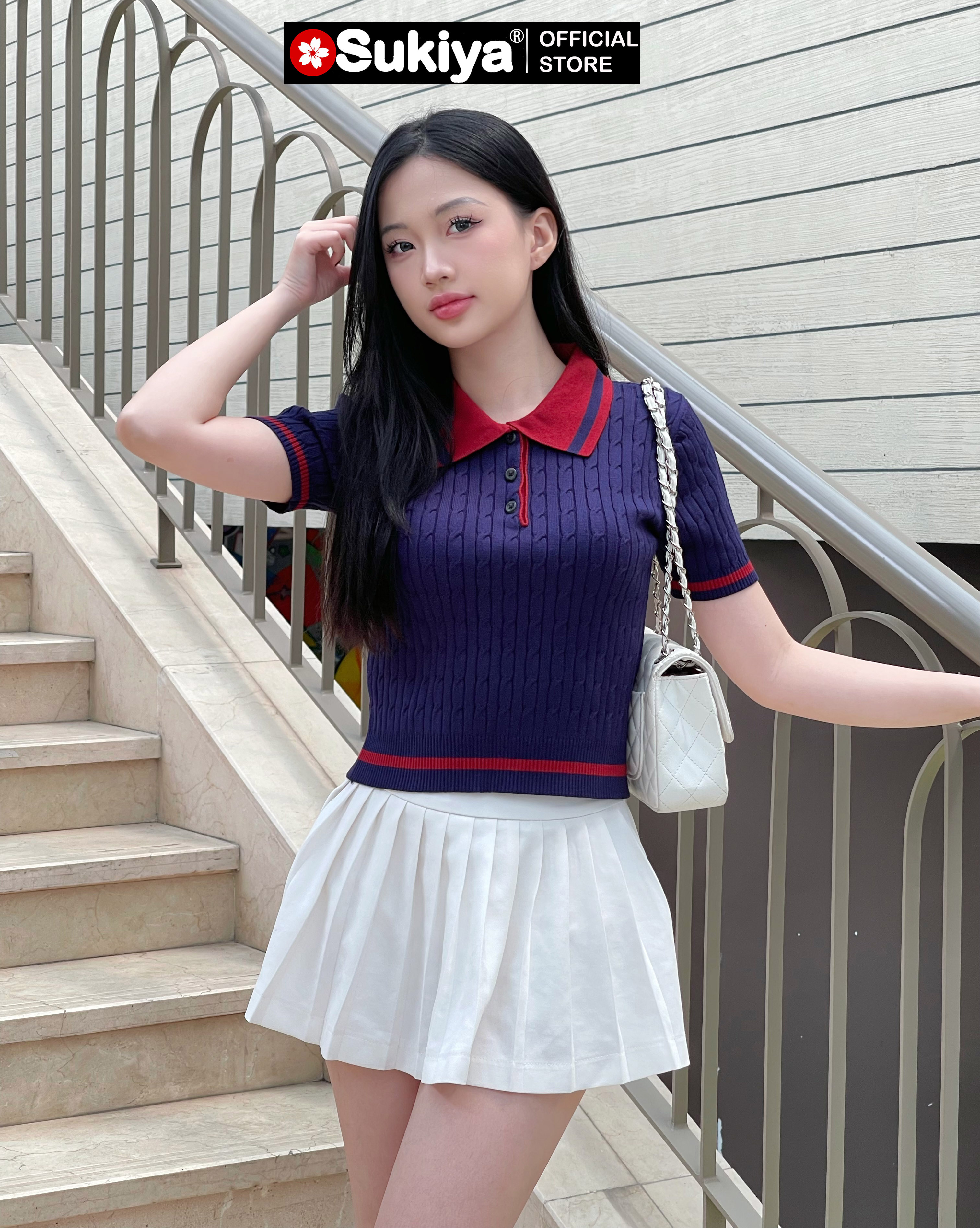 Mô tả Áo Polo Nữ SUKIYA Dệt Len Lắn Thừng Phối Kẻ Premium cao Cấp AL103 - 1