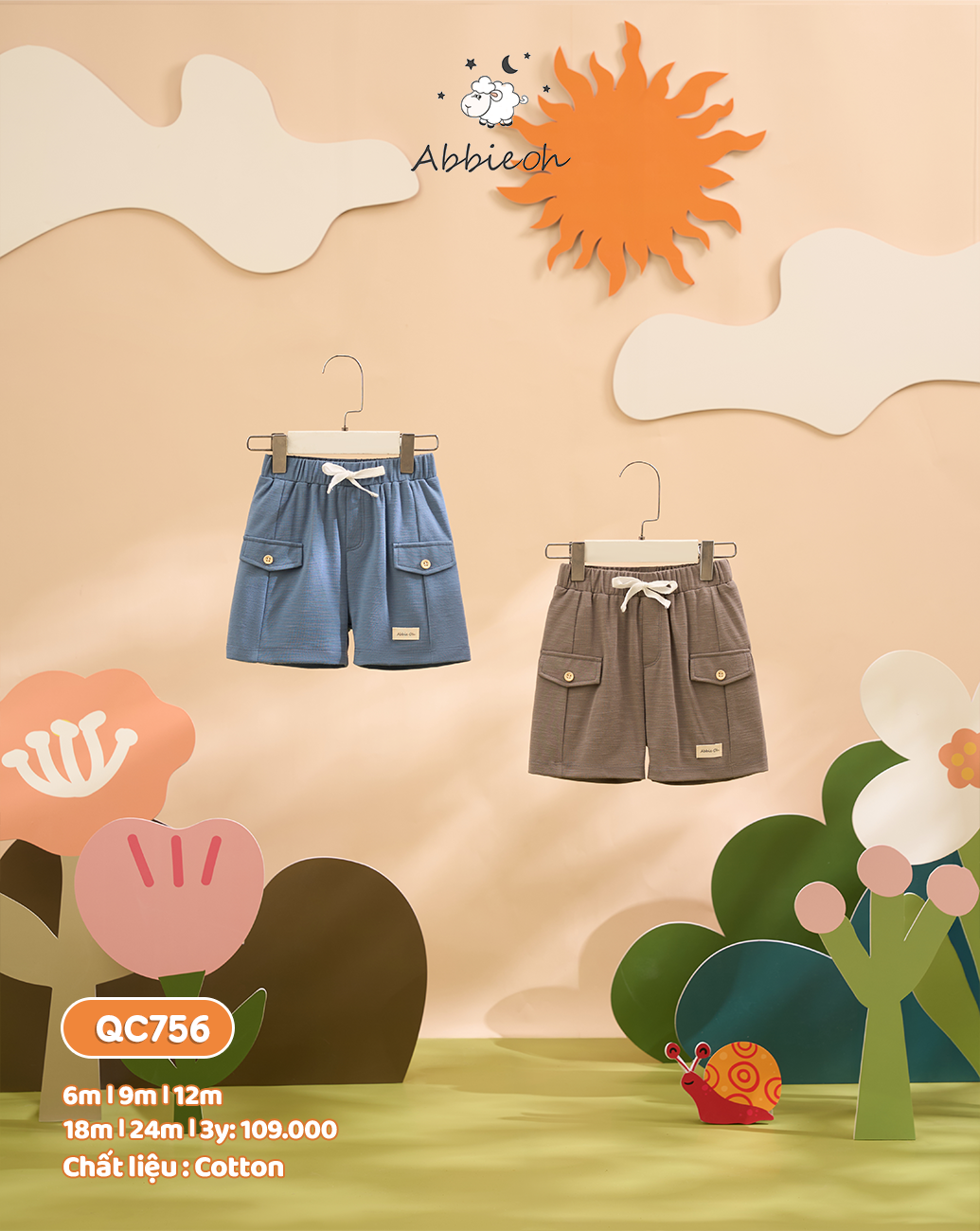 Mô tả Bộ quần áo cộc tay ABBIEOH cotton hình động vật cho bé trai 0-3 tuổi QC756 BO785 BO751 BO782 - 4