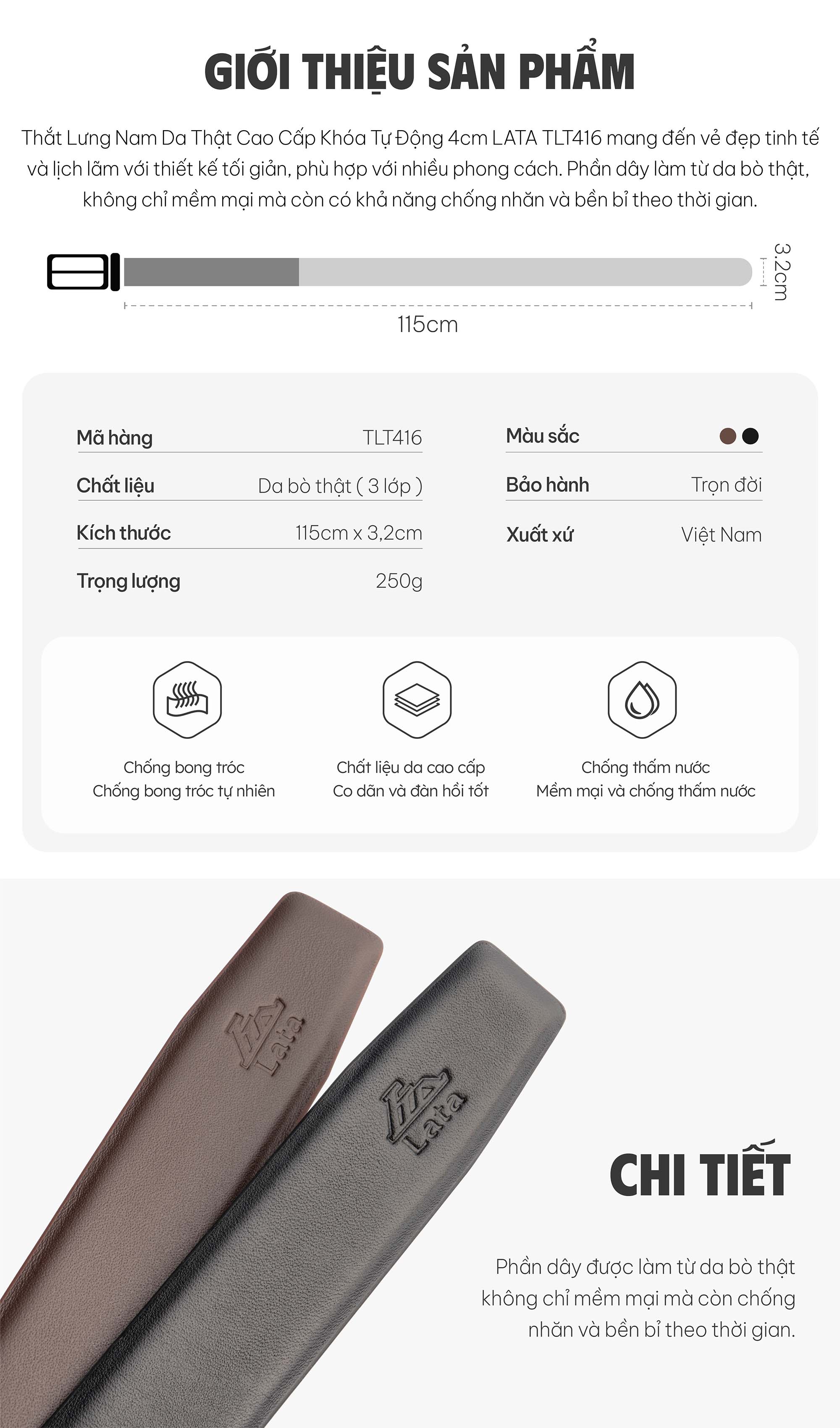 Mô tả Thắt lưng Lata (Thời trang nam - Dây nịt da thật TLT416) - 2