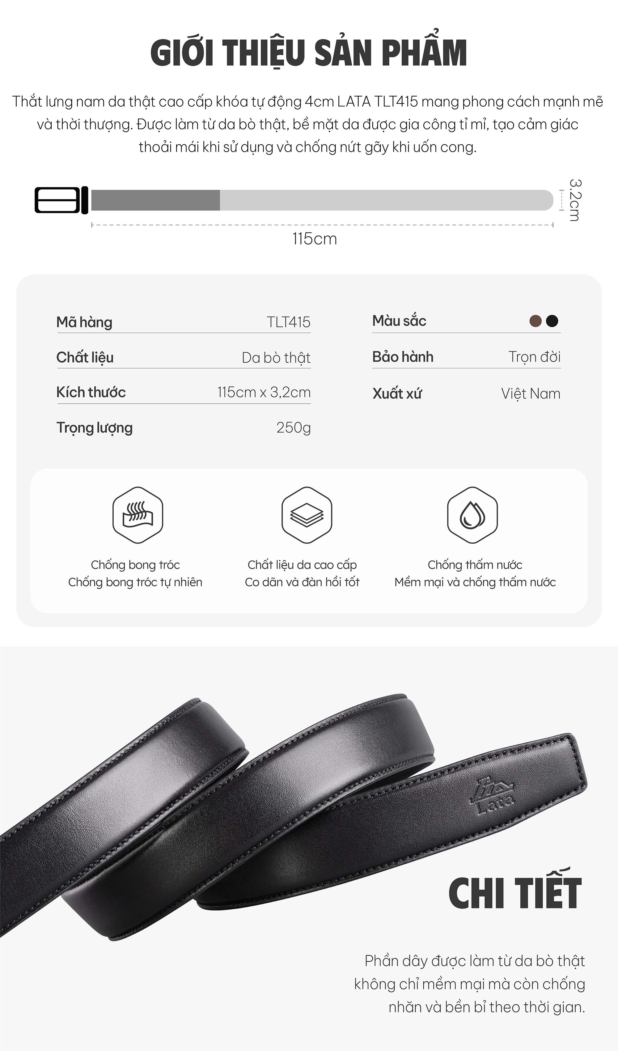 Mô tả Thắt lưng Lata (Thời trang nam - Dây nịt da thật TLT415) - 2