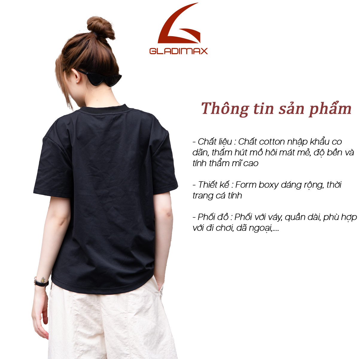 Mô tả Áo Thun Trơn GLADIMAX Unisex Nam Nữ l Form Boxy Cotton 230 GSM Cao Cấp Cổ Tròn T157 - 2