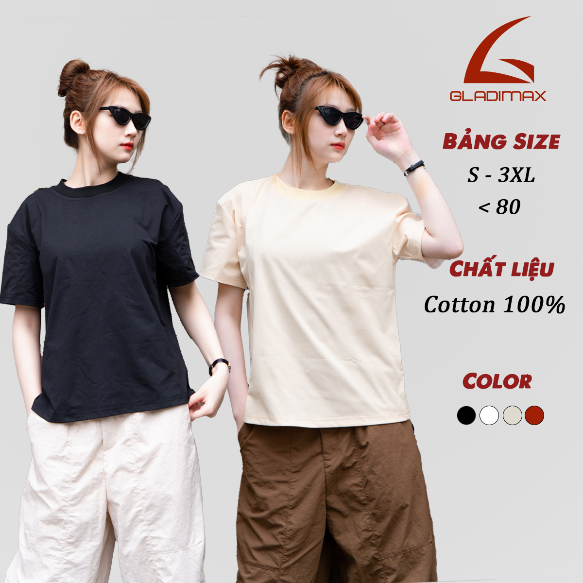 Mô tả Áo Thun Trơn GLADIMAX Unisex Nam Nữ l Form Boxy Cotton 230 GSM Cao Cấp Cổ Tròn T157 - 3