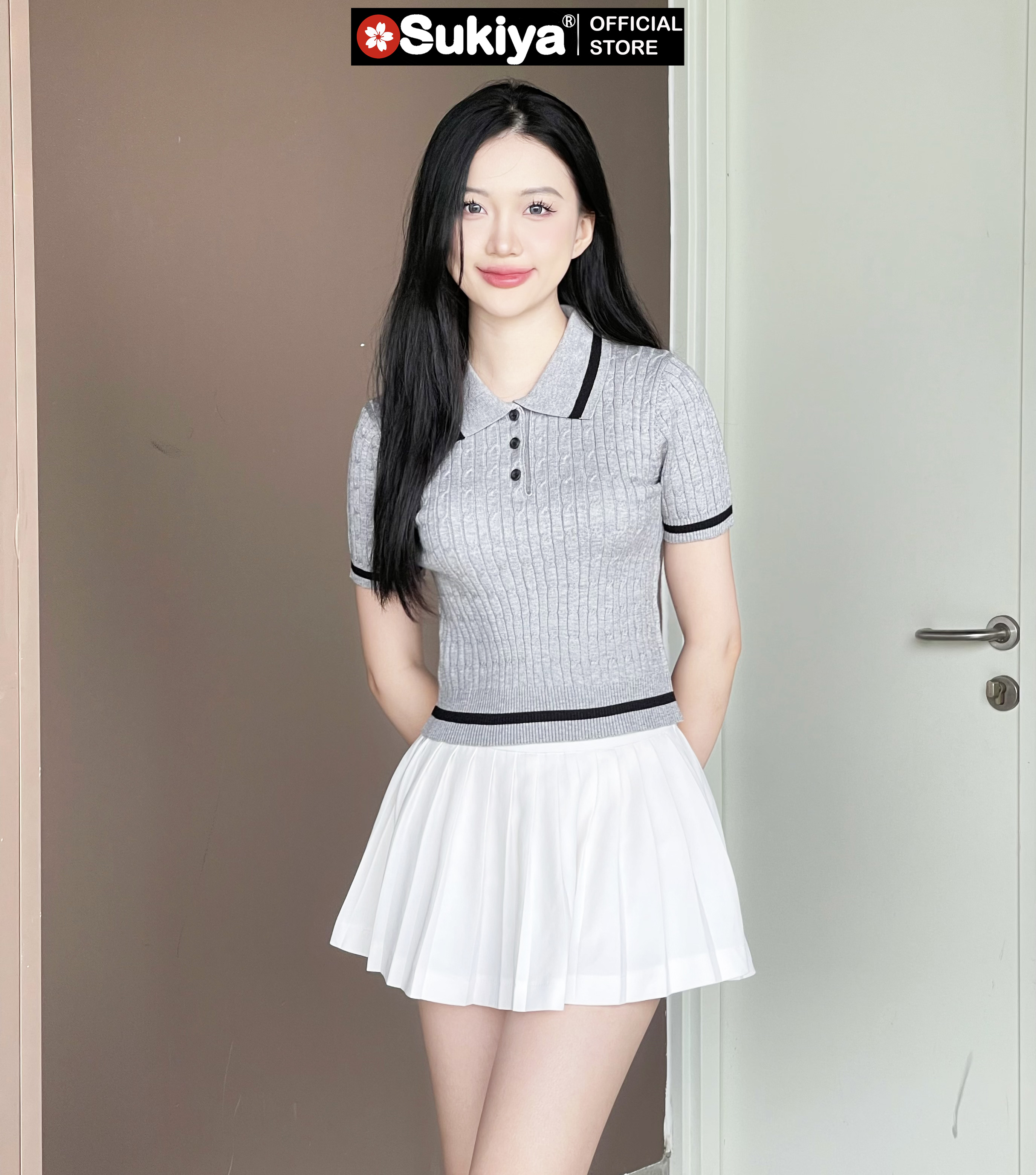 Mô tả Áo Polo Nữ SUKIYA Dệt Len Lắn Thừng Phối Kẻ Premium cao Cấp AL103 - 3