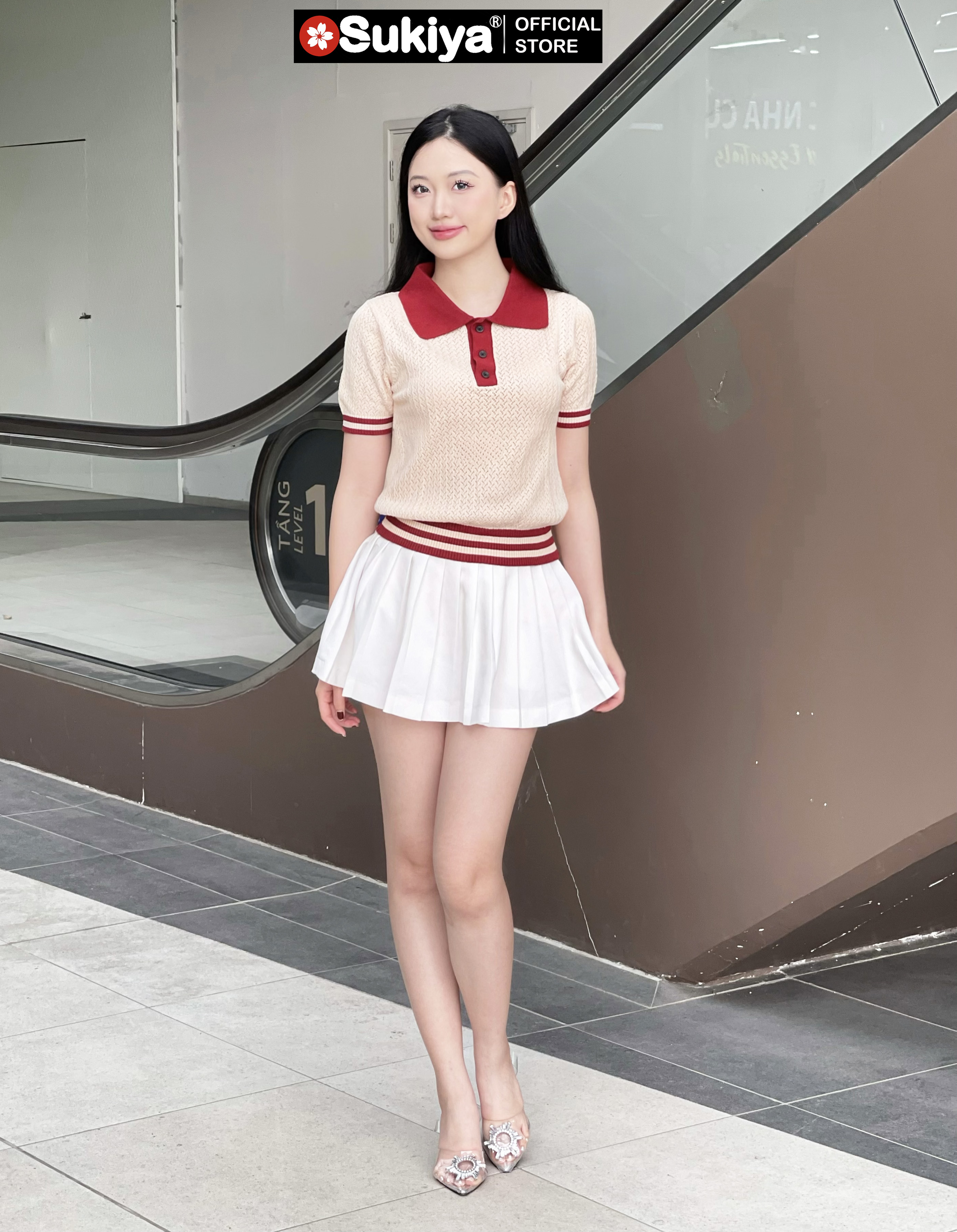 Mô tả Áo Len Polo Nữ SUKIYA Dệt KNIT Cao Cấp Đột Lỗ Thoáng Mát Phồi Màu Trẻ Trung Năng Động AL109 - 2