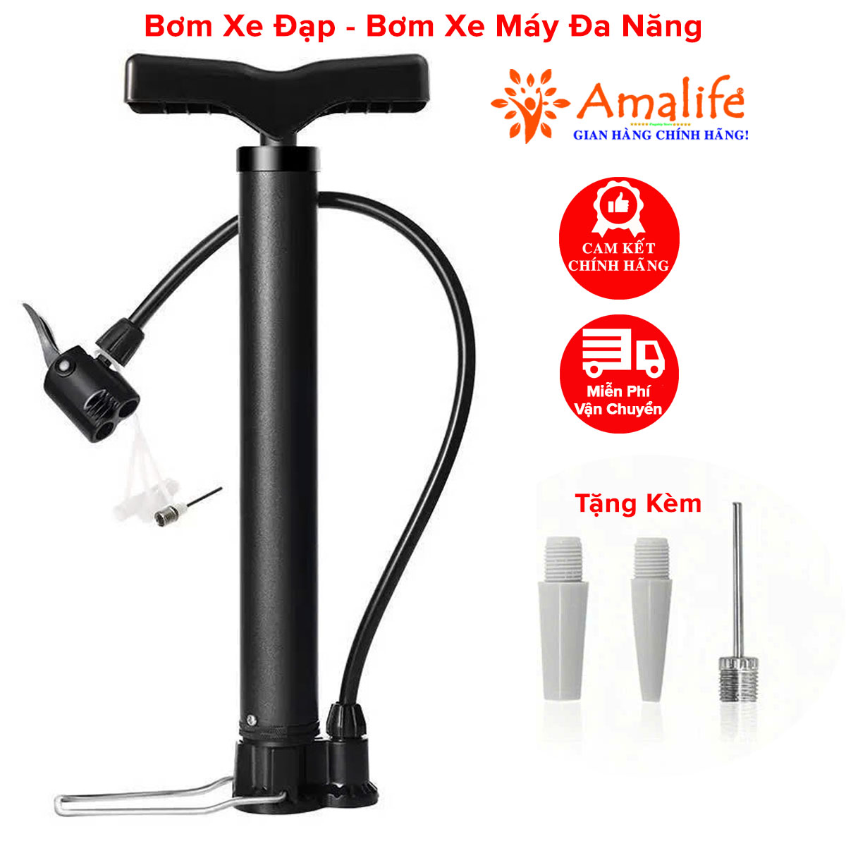 Mô tả Bơm Xe Đạp, Bơm Xe Máy Cầm Tay Nhỏ Gọn Cơ Động Van Pháp Mỹ - Bơm Đa Năng Nhỏ Gọn BCT1 Chính Hãng Amalife - 1