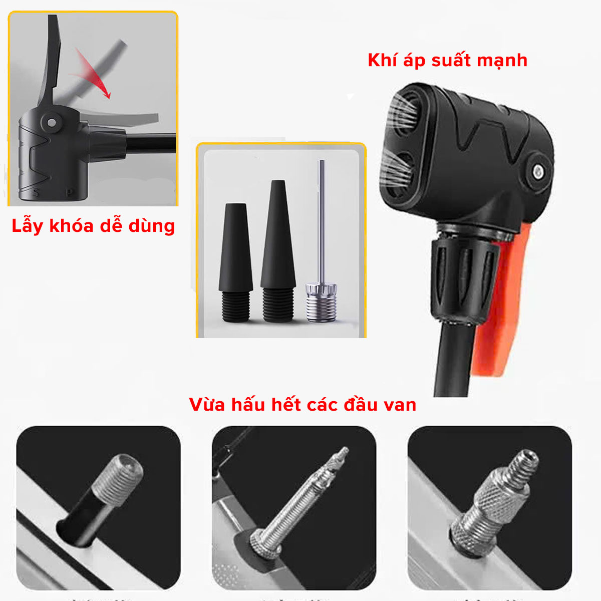 Mô tả Bơm Xe Đạp Dùng Tay Có Đồng Hồ Áp Suất Mini Nhỏ Gọn Bơm Nhanh Mạnh Có Đầu Bơm Xe Máy Van Pháp Van Mỹ Hãng Amalife - 5