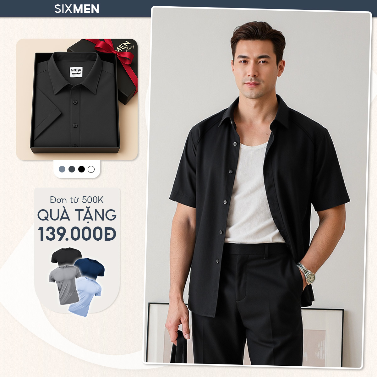 Mô tả Áo sơ mi trơn nam tay ngắn SIXMEN, form regular tôn dáng, chất liệu Cotton cao cấp thấm hút mồ hôi, không nhăn, co giãn - 1