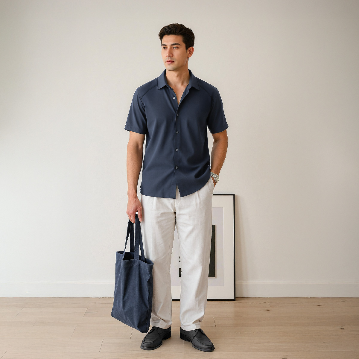 Mô tả Áo sơ mi trơn nam tay ngắn SIXMEN, form regular tôn dáng, chất liệu Cotton cao cấp thấm hút mồ hôi, không nhăn, co giãn - 4