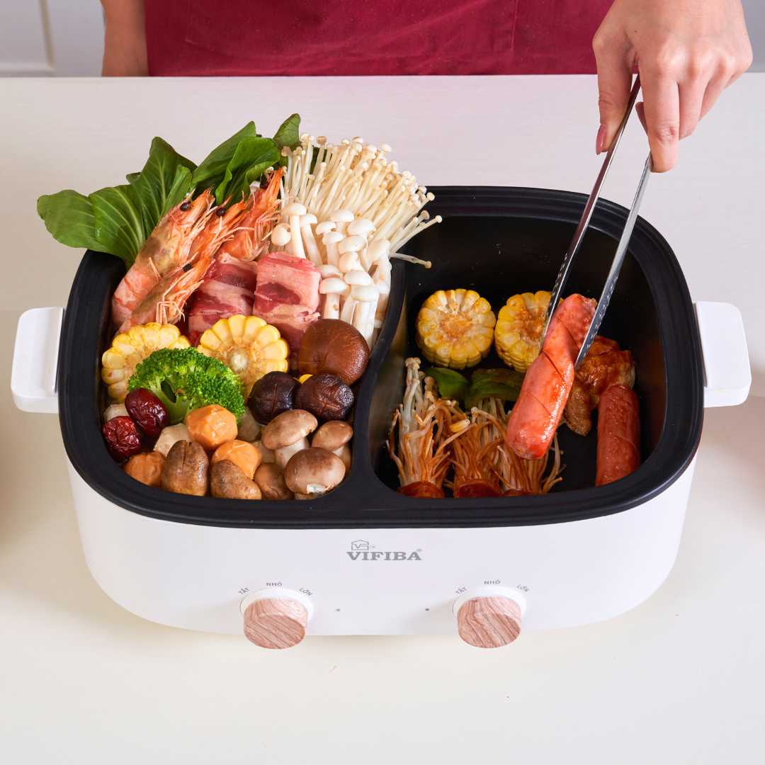 Mô tả Nồi Song lẩu VIFIBA 5.5L - Chống Dính Teflon, Công Suất 1600W, Điều Chỉnh Nhiệt Độ Riêng, An Toàn - 2