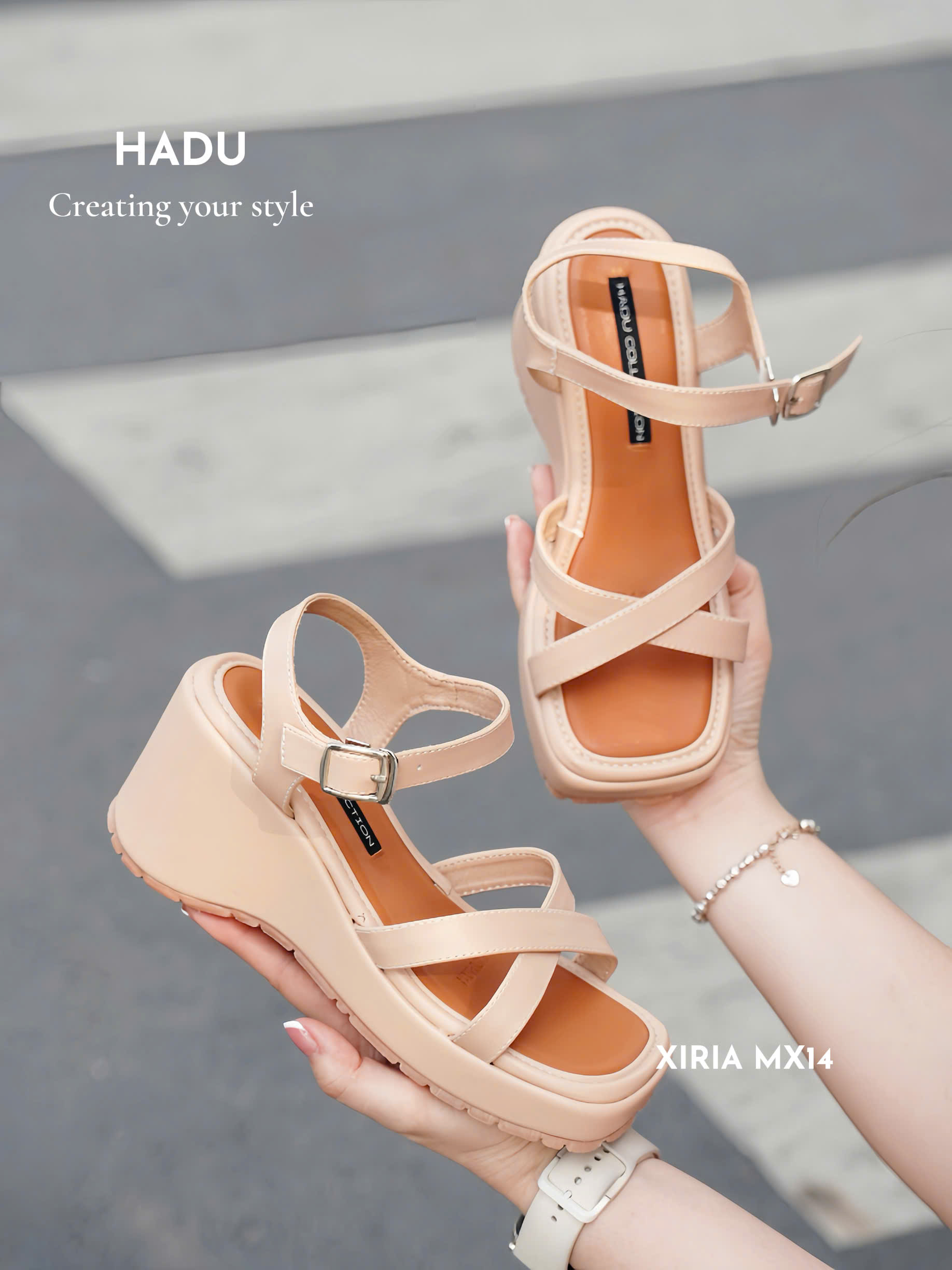 Sandal Đế Xuồng HADU MX14 màu Bò