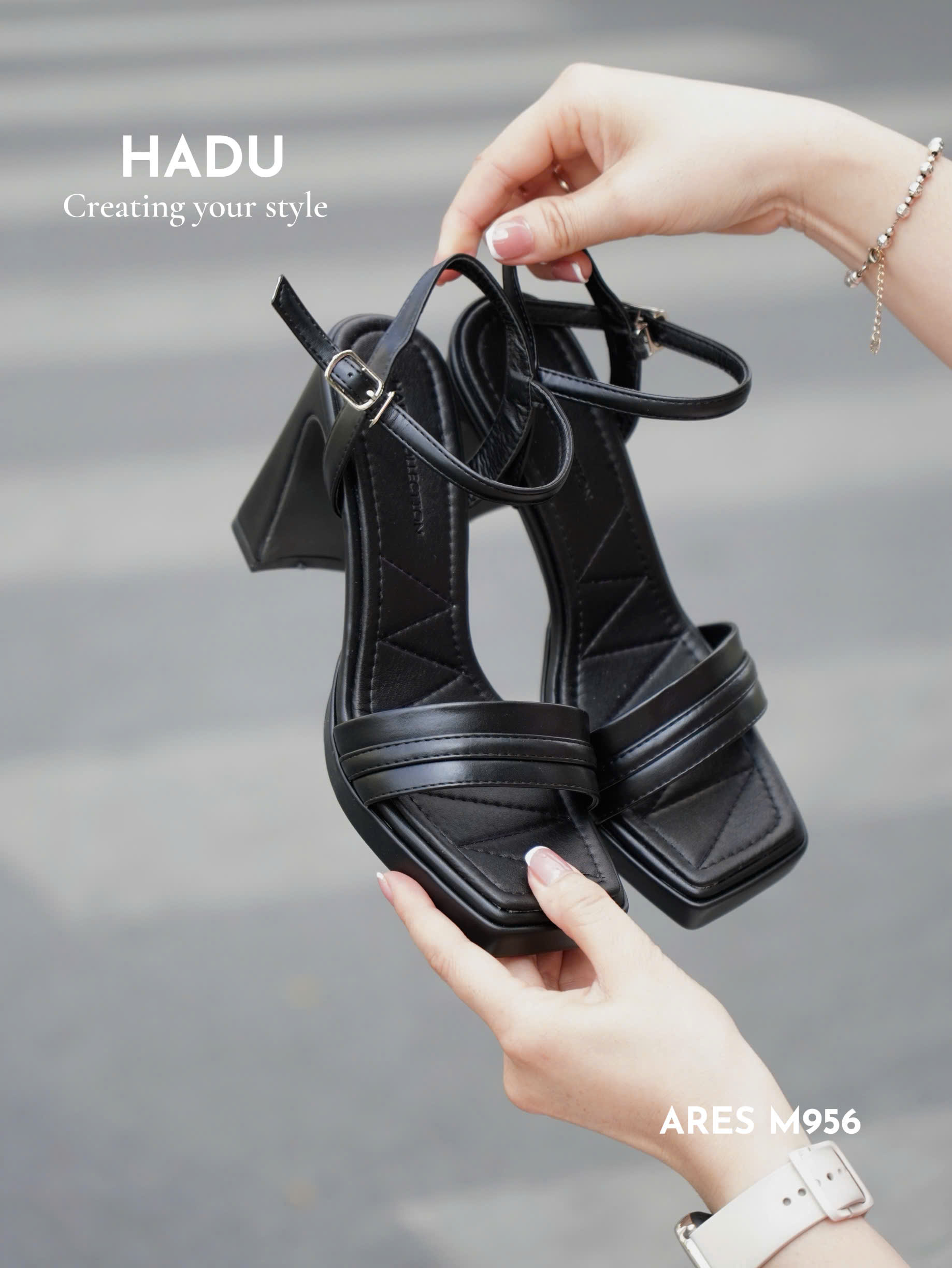 Mô tả Giày Sandal Gót Vuông 9P Sườn Kép Quai Ngang ARES HADU M956 Đúp Trước 3P - BH 12 Tháng - 5