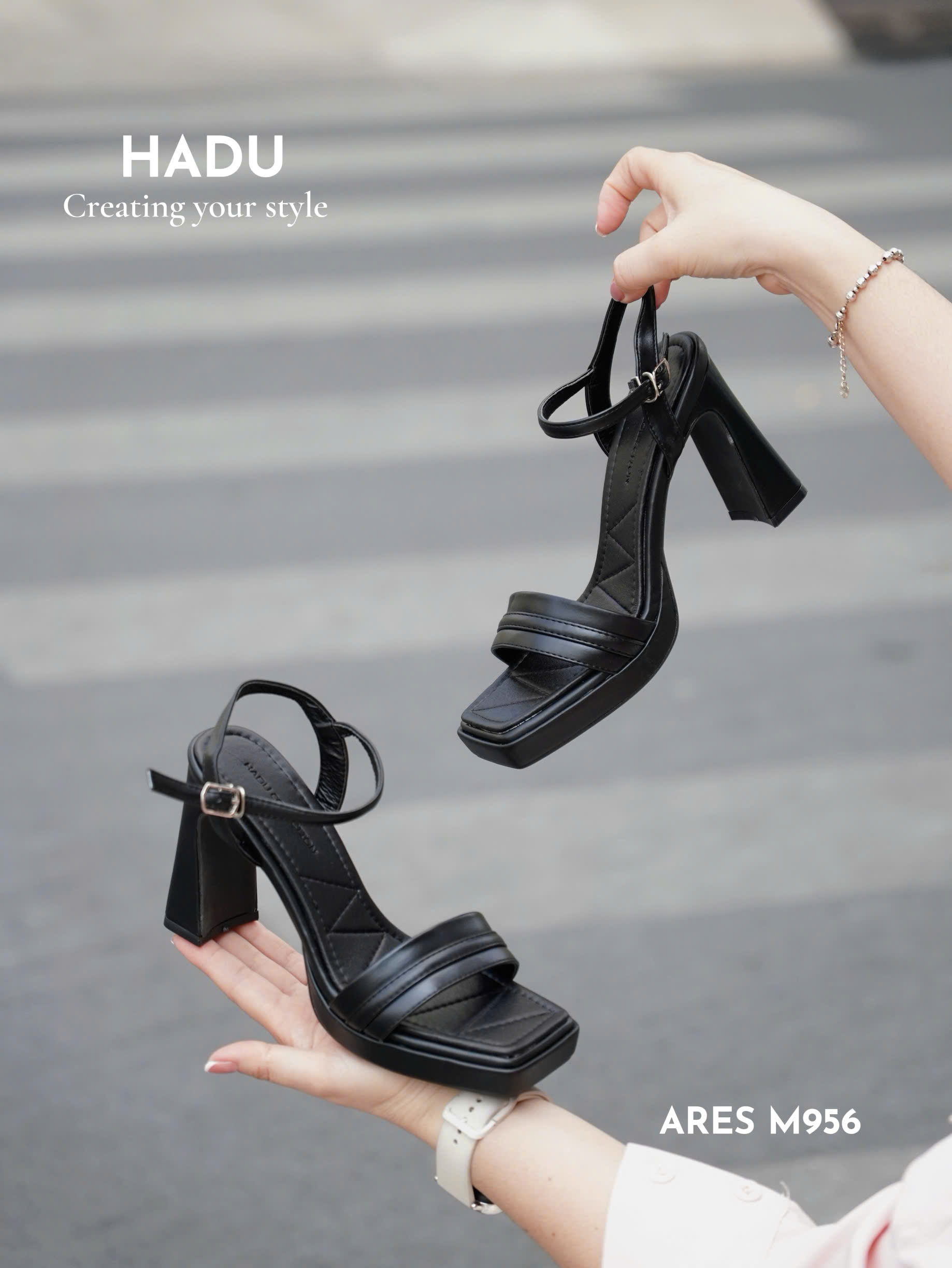 Mô tả Giày Sandal Gót Vuông 9P Sườn Kép Quai Ngang ARES HADU M956 Đúp Trước 3P - BH 12 Tháng - 6