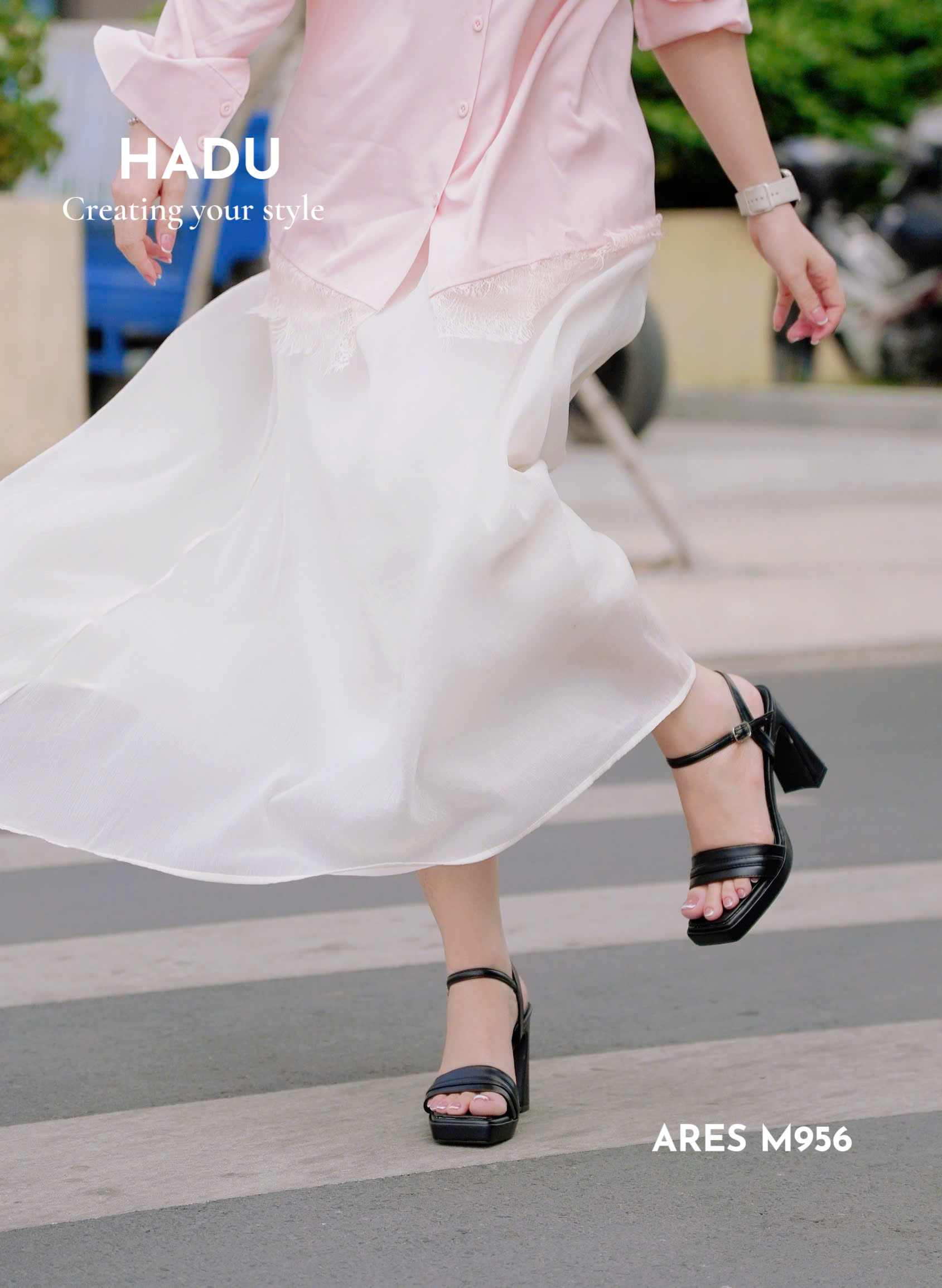 Mô tả Giày Sandal Gót Vuông 9P Sườn Kép Quai Ngang ARES HADU M956 Đúp Trước 3P - BH 12 Tháng - 7