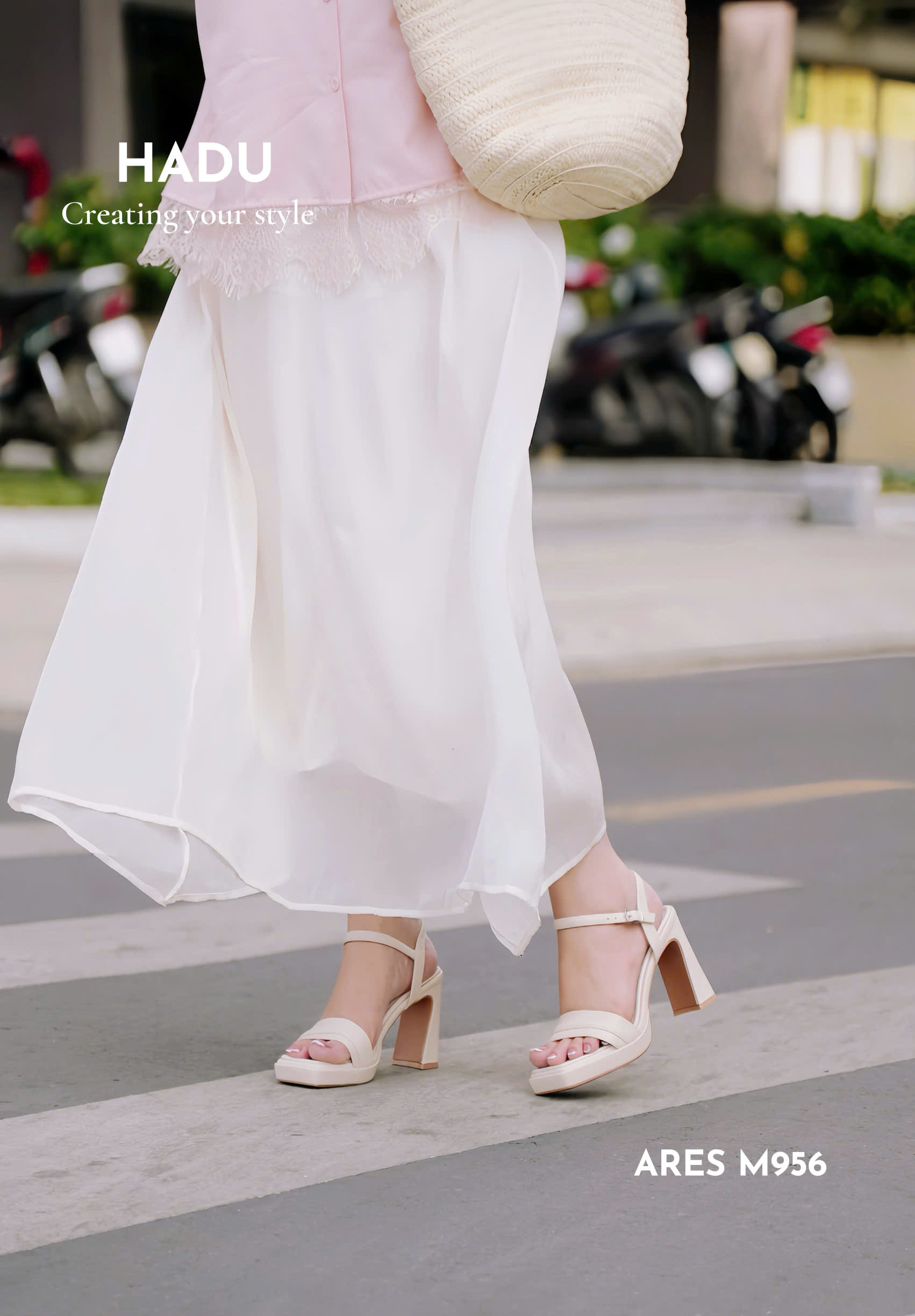 Mô tả Giày Sandal Gót Vuông 9P Sườn Kép Quai Ngang ARES HADU M956 Đúp Trước 3P - BH 12 Tháng - 12