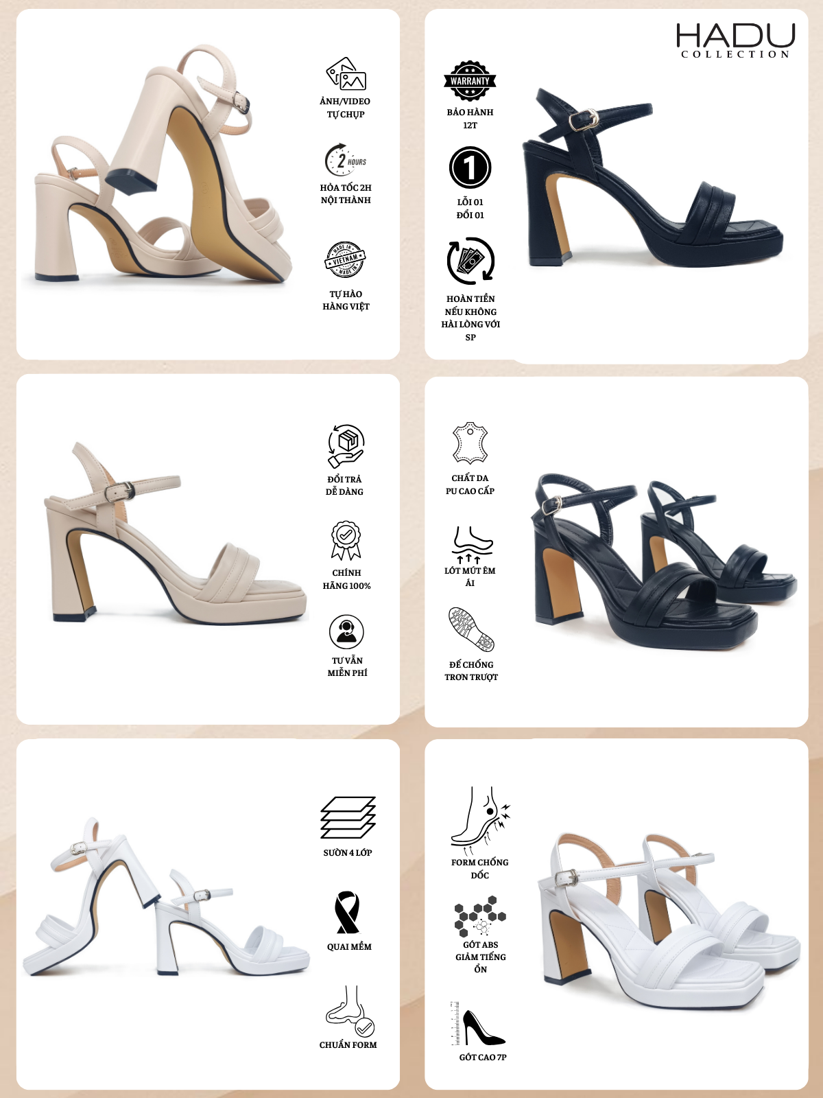 Giày Sandal Gót Vuông 9P HADU M956 Đen