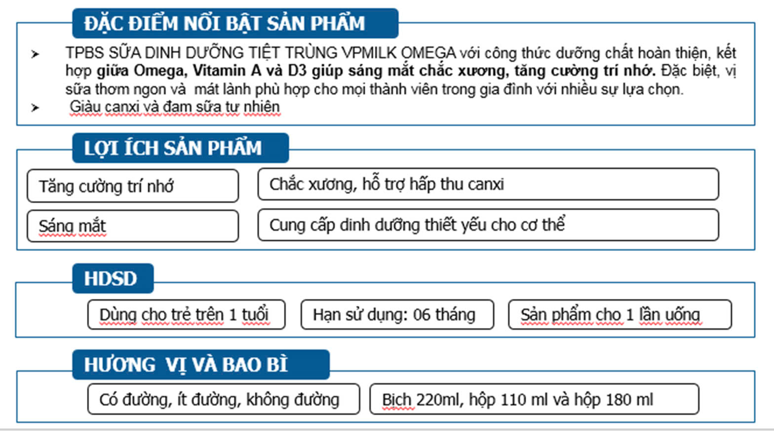 Mô tả Sữa dinh dưỡng tiệt trùng VPMilk Omega bịch 220ml (thùng 48 bịch) - 1