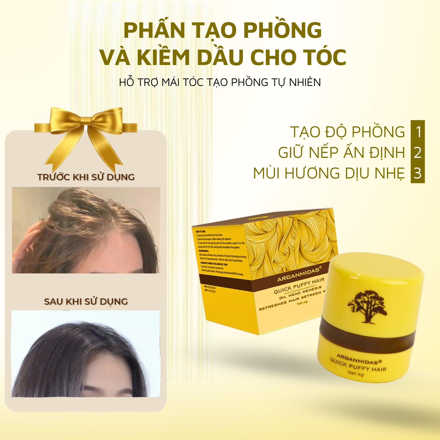 Mô tả Phấn kiềm dầu tạo phồng chân tóc Arganmidas, phấn gội khô giúp tóc bồng bềnh - 2