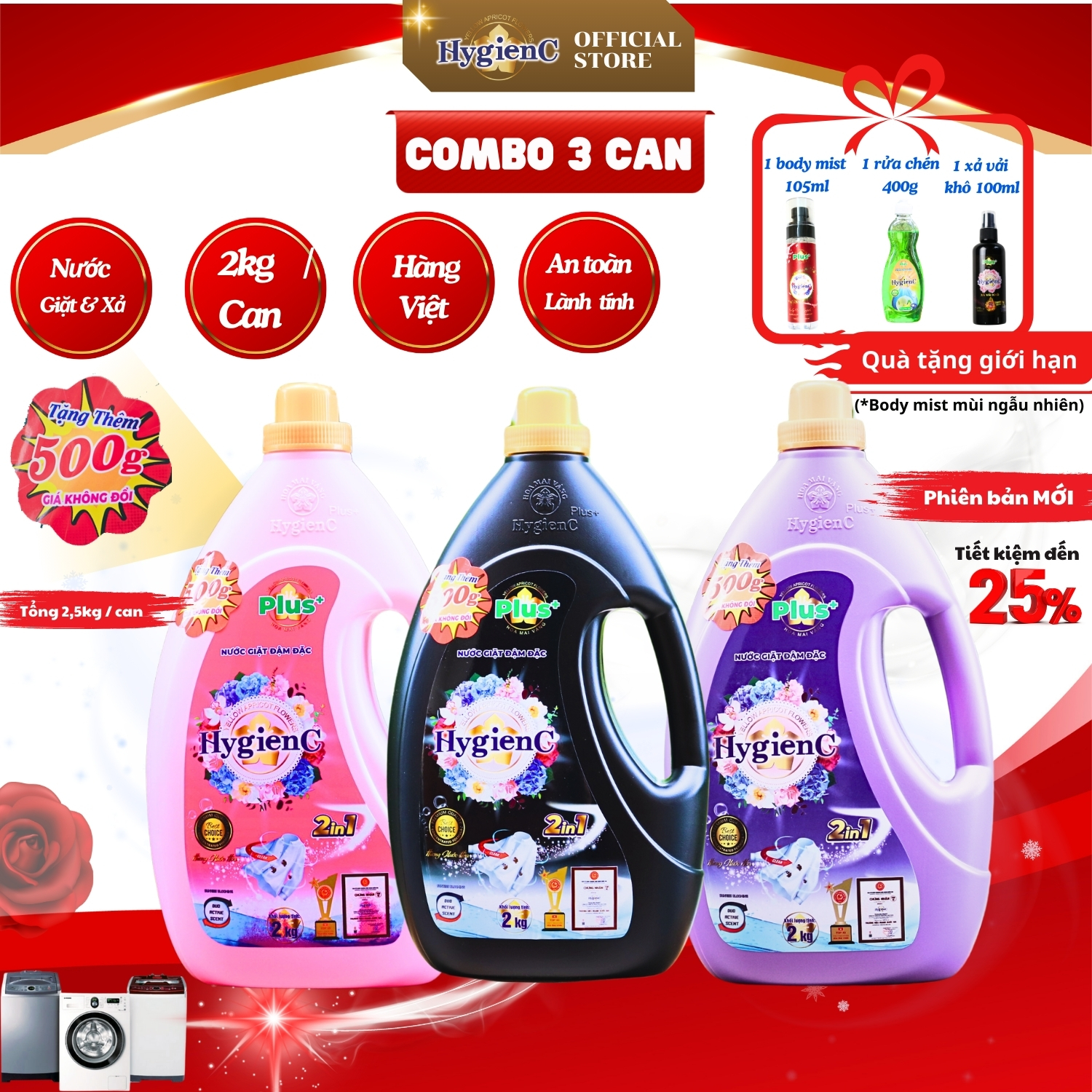 Mô tả Nước giặt xả HygienC Plus+ 2 trong 1 - Khối lượng 2Kg - CB3CP2 - 2
