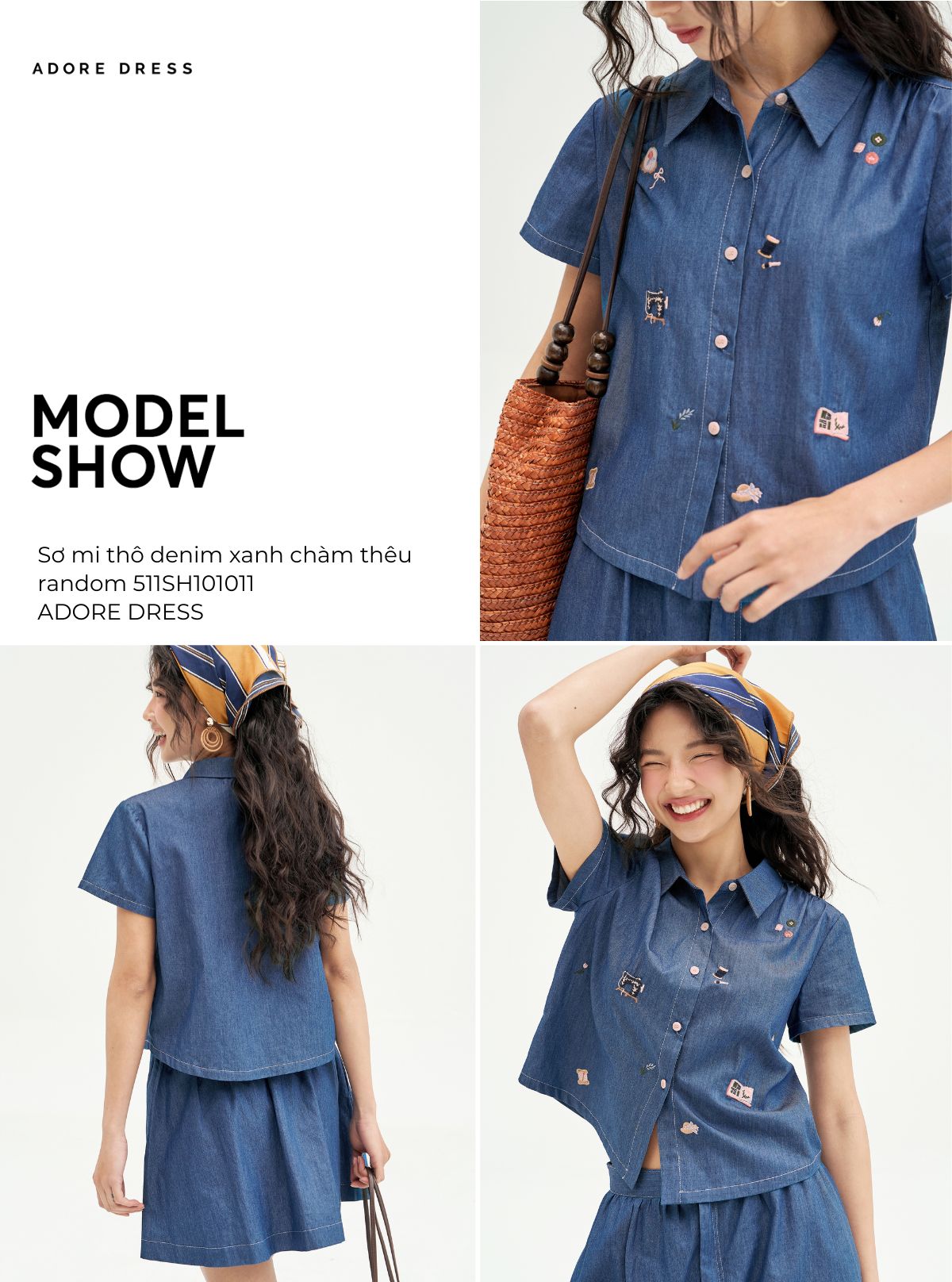 Mô tả 511SH1010 -Sơ mi thô denim xanh chàm thêu random ADORE DRESS - 1