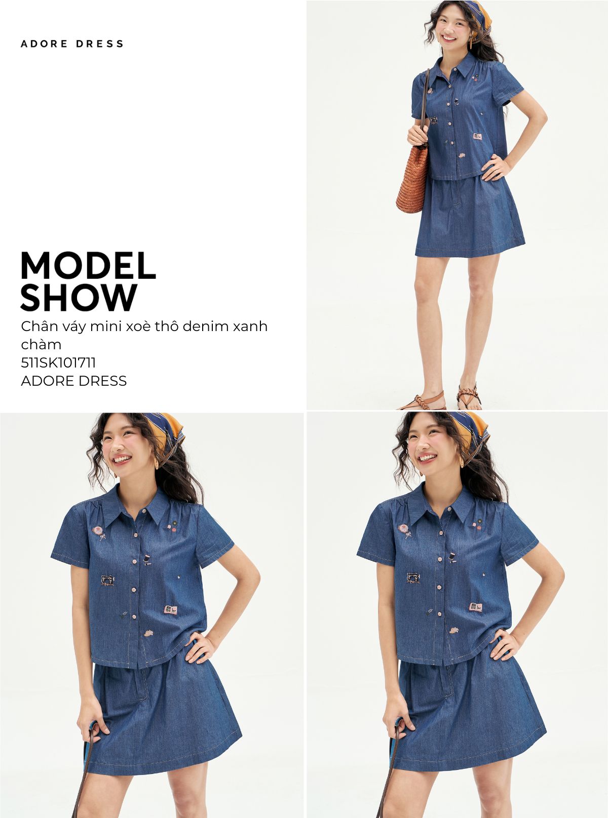 Mô tả 511SK1017- Chân váy mini xoè thô denim xanh chàm ADORE DRESS - 1