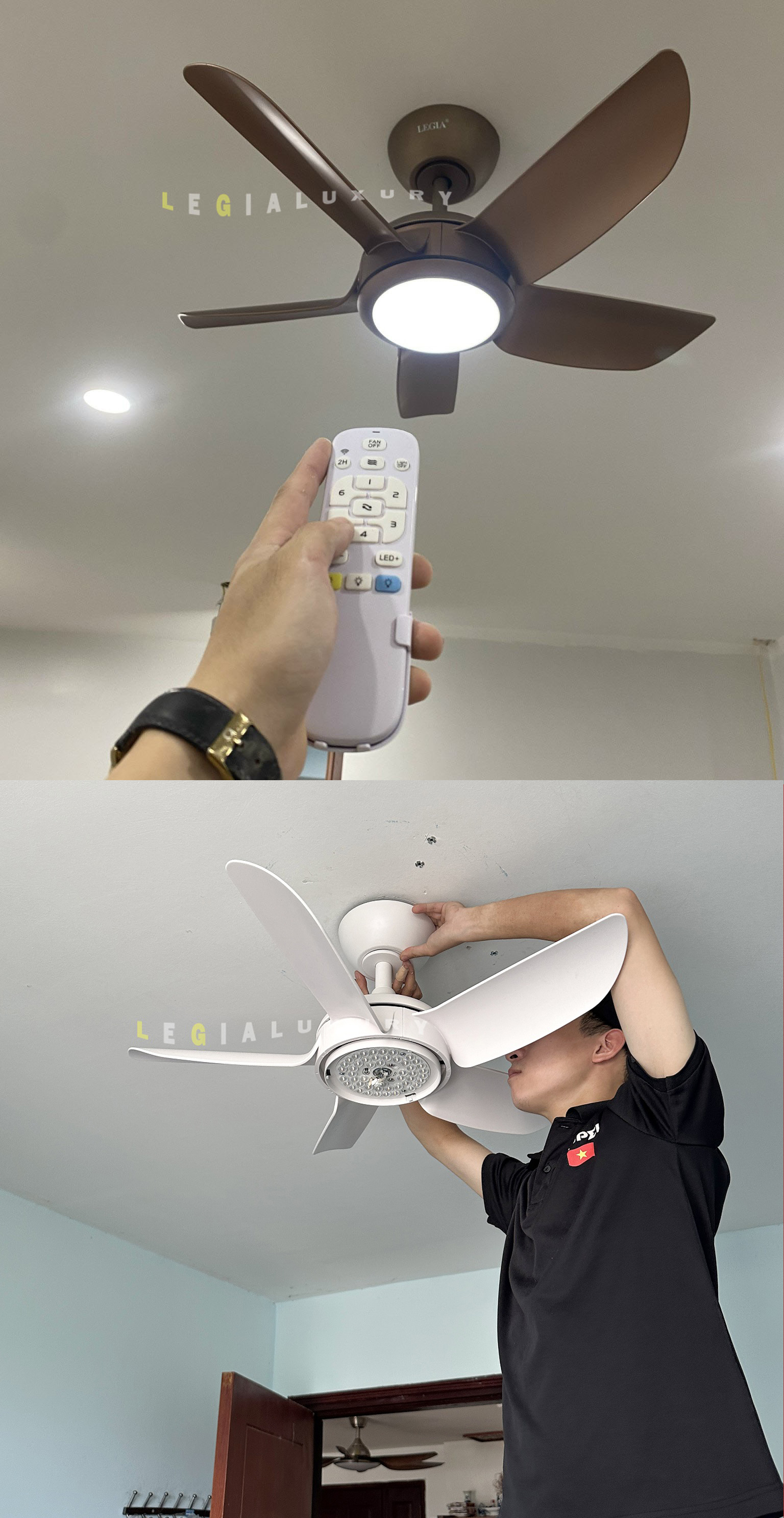 Mô tả Quạt Trần Cho Trần Thấp 2m-3m | Quạt Trần Mini 3 cánh 5 cánh | Quạt trần cổ ngắn chung cư Lê Gia - 1
