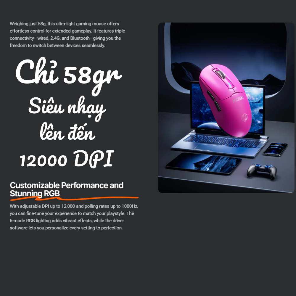 Chuột không dây gaming Maxcotech Inphic IN6-SE Paw 3311 macro game 3 ...