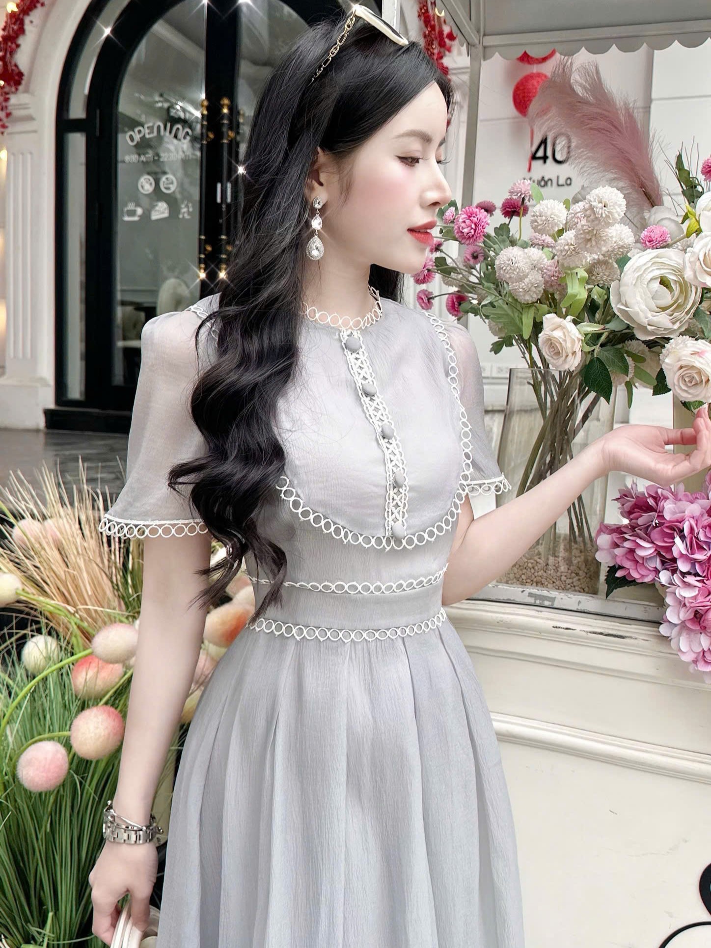 Mô tả Đầm xòe dáng dài phối viền ren trắng thời trang sang trọng Callene (CC462) - 2