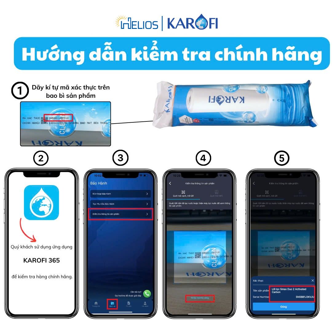Mô tả Bộ 3 Lõi lọc nước Karofi 1,2,3 dùng cho máy lọc nước RO có 3 cốc lọc 10inch - Hàng chính hãng - 1