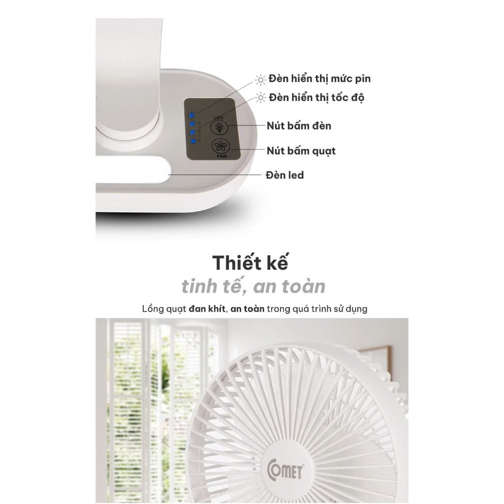 Mô tả Quạt Sạc quạt Mini Gấp Gọn Cầm Tay Comet Nhỏ Gọn Sạc USB Tiện Lợi, sử dụng lên tới 12 tiếng - 1