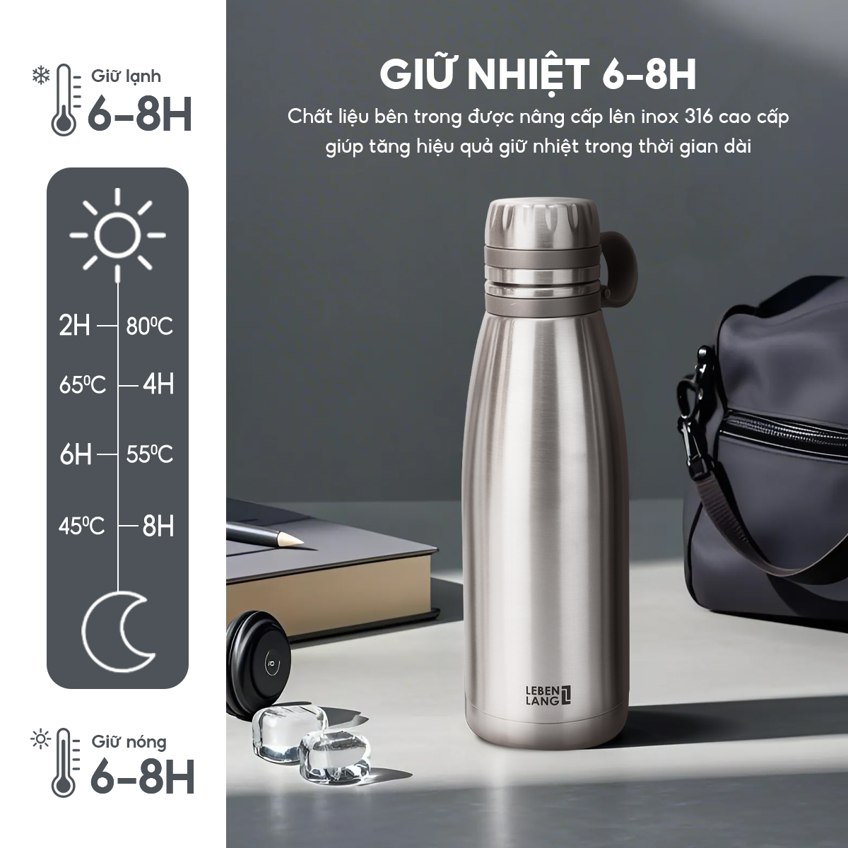 Mô tả Bình giữ nhiệt Lebenlang LBL1660,LBL1661,LBL1662 inox cao cấp không gỉ,lõi lọc trà đi kèm,chính hãng - 2