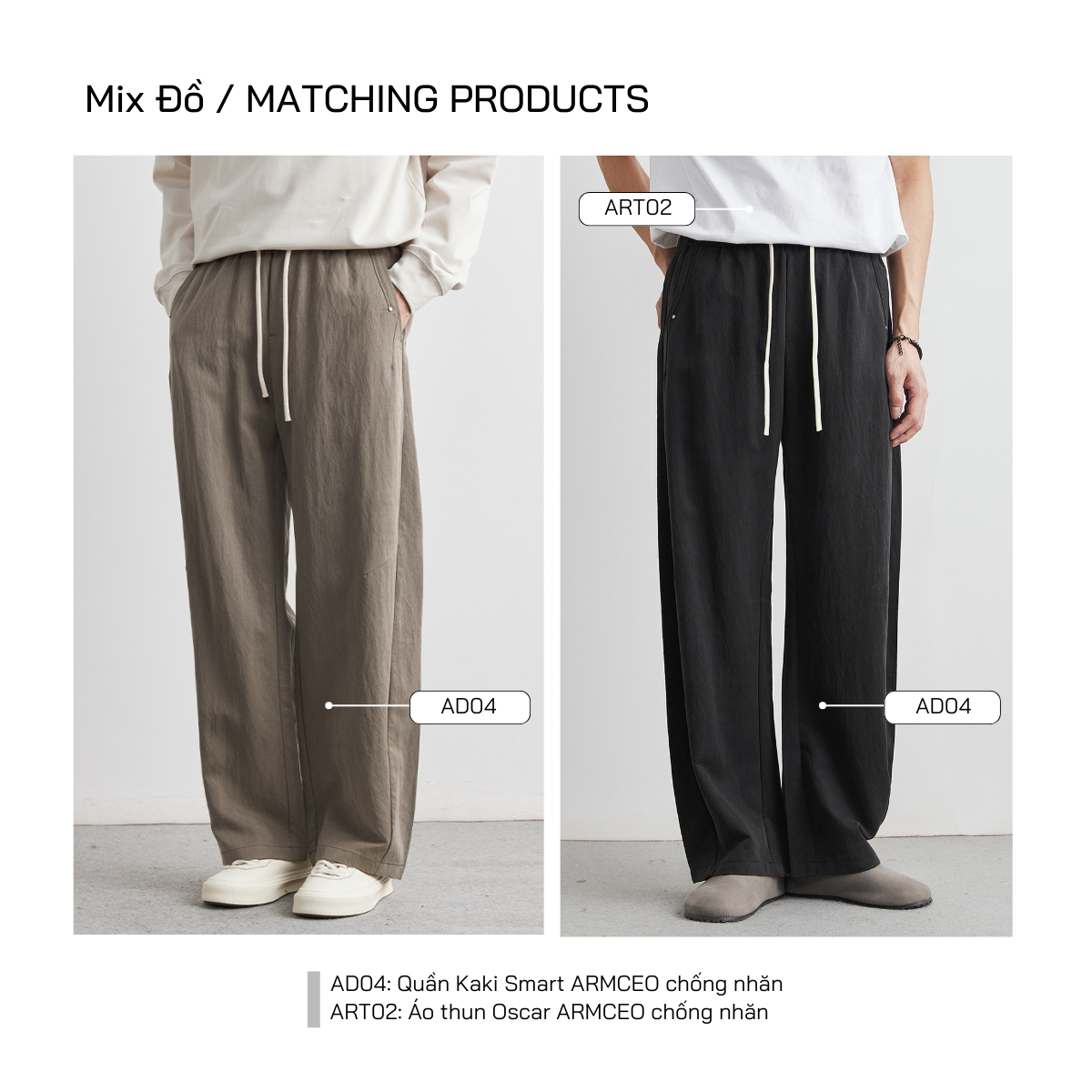 Mô tả Quần kaki nam ống rộng ARMCEO Soft Plus dáng relax đa dụng dễ phối đồ phong cách thường ngày -AD04 - 6