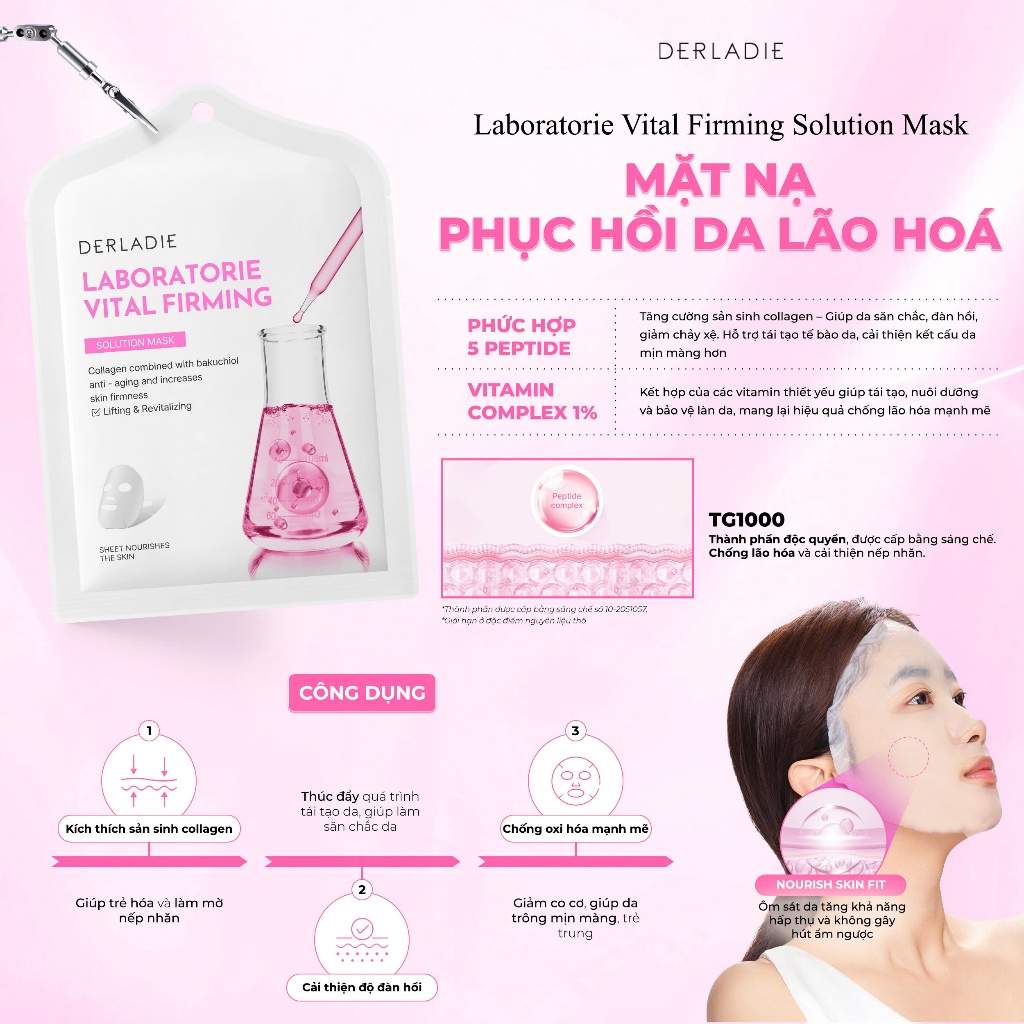 Mô tả Combo 10 Mặt Nạ Hỗ Trợ Phục Hồi Da Lão Hóa DERLADIE LABORATORIE VITAL FIRMING SOLUTION MASK 30mlx10 - 5