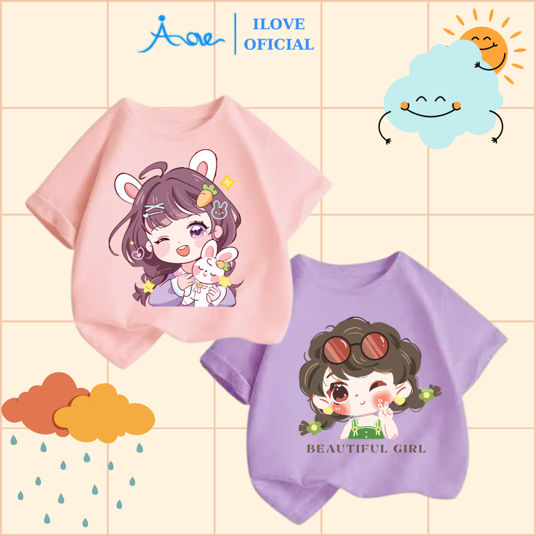 Mô tả ILOVE Áo thun dễ thương cho bé gái, áo phông cộc tay chất COTTON mềm mịn, thoáng mát 8.5-32kg - 1