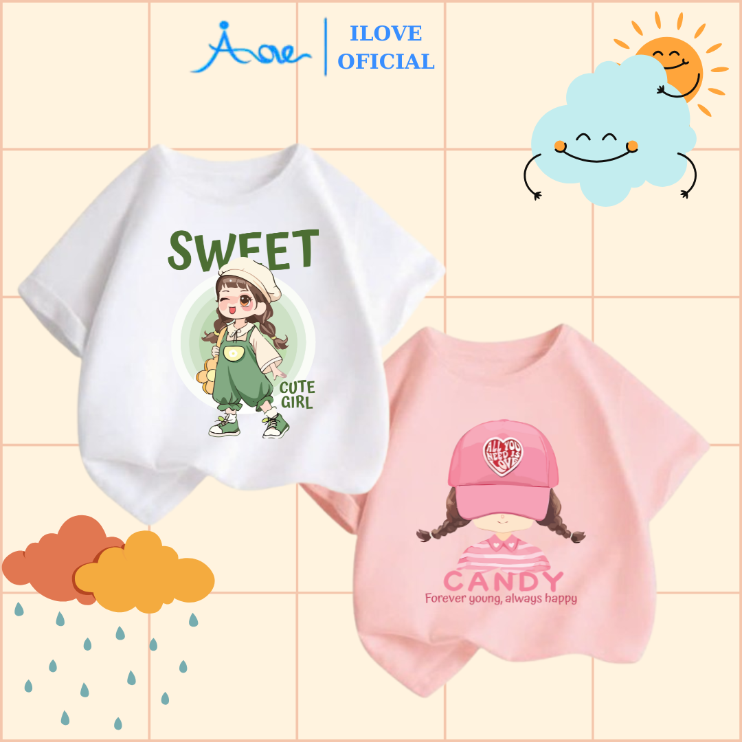 Mô tả ILOVE Áo thun bé gái đáng yêu, áo phông cộc tay chất COTTON mềm mịn, thoáng mát dành cho bé gái 8.5-32kg - 1