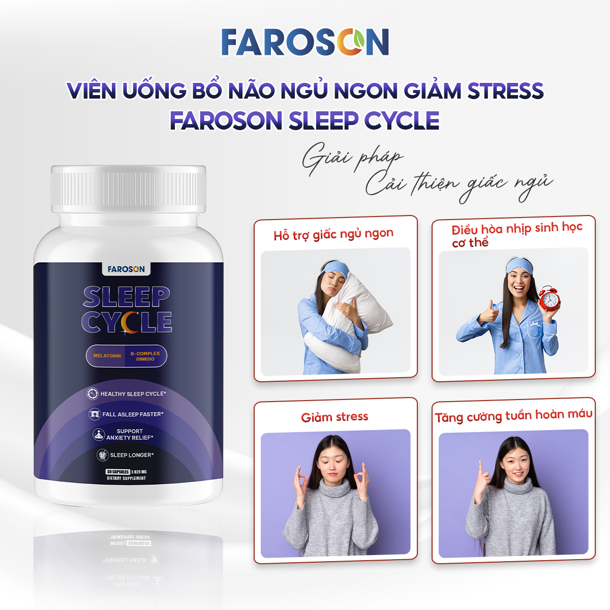 Mô tả Thực phẩm bảo vệ sức khoẻ Viên Uống Ngủ Ngon Melatonin Faroson Sleep Cycle Hỗ Trợ Giấc Ngủ Dễ Ngủ Hộp 30 viên - 2