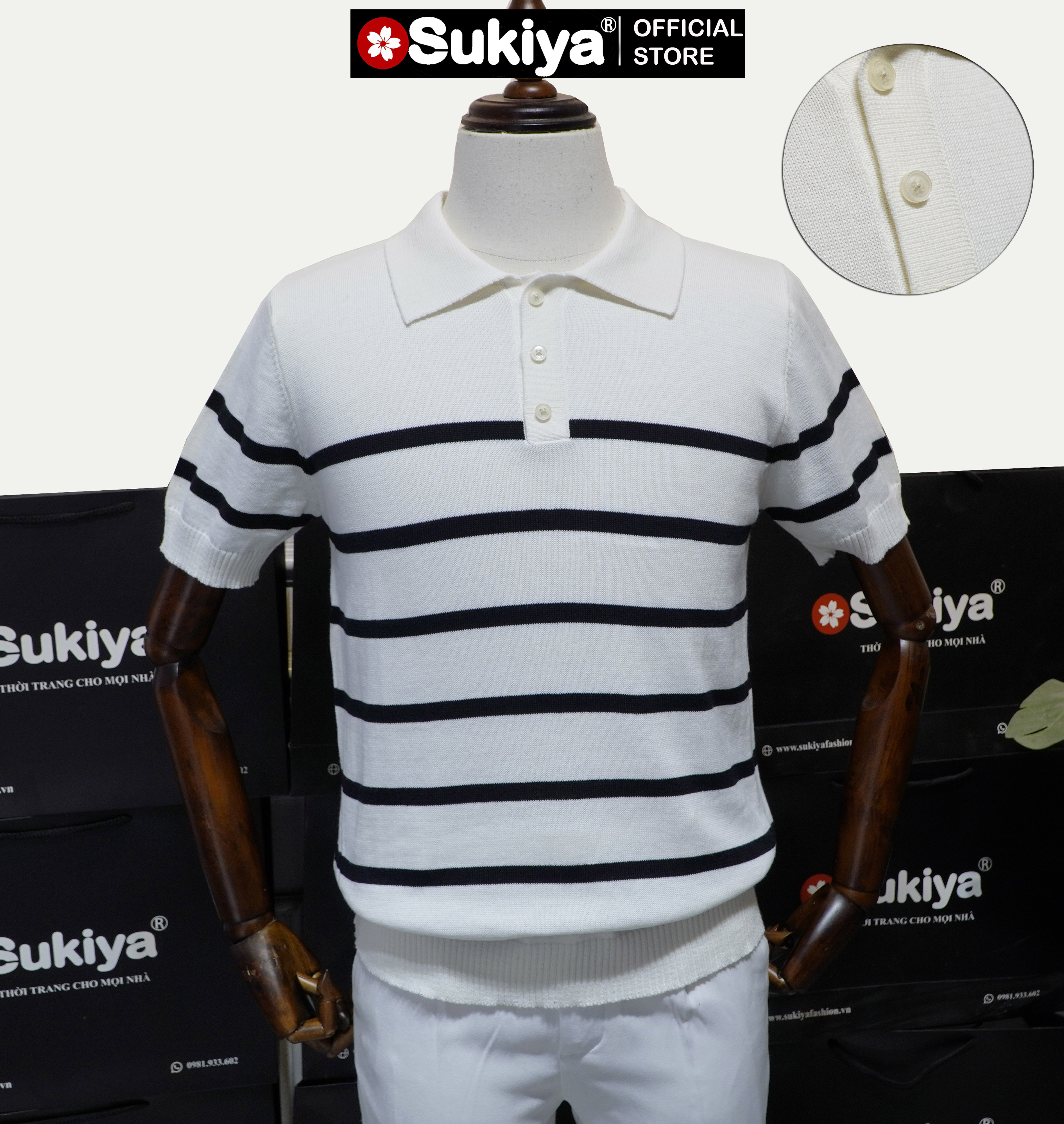 Mô tả Áo Polo Len Dệt Kim Nam SUKIYA Premium Kẻ Len Mát Cotton Thấm Mồ Hôi mùa Hè AL74 - 3