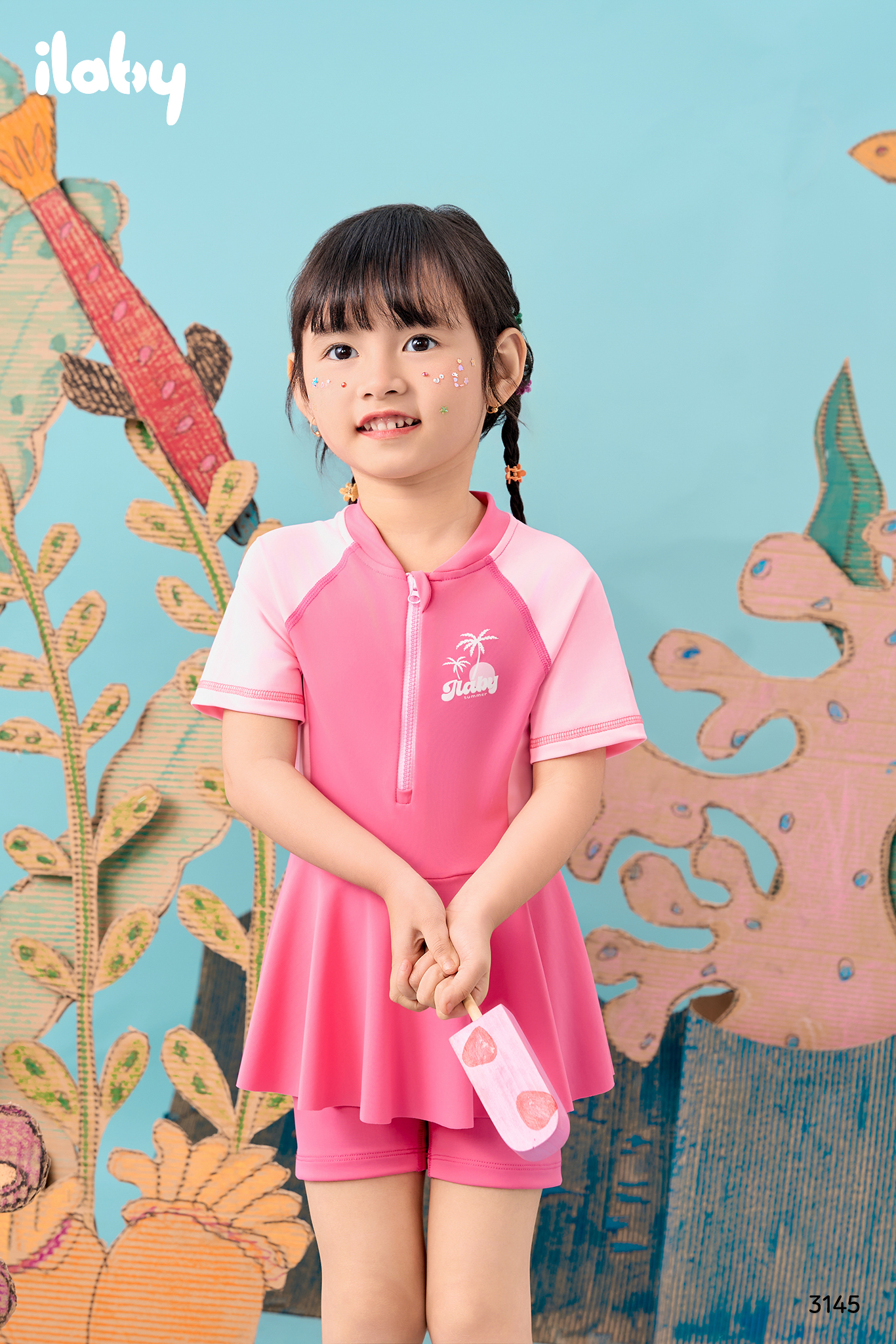 Mô tả Đồ bơi bé gái ILABY váy bơi bé gái kèm quần trong có khóa kéo chất liệu thun lạnh [3145] - 1