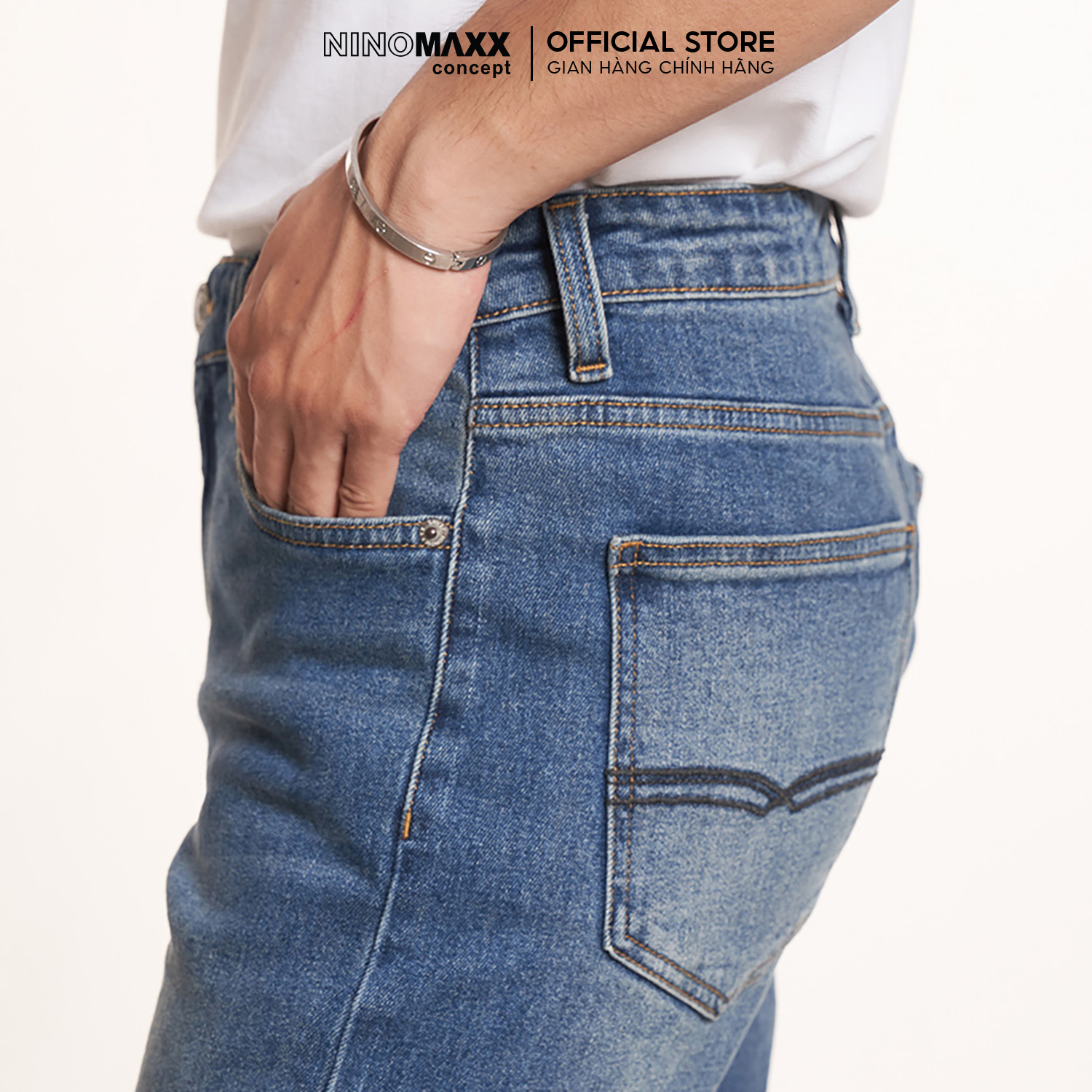 Mô tả Quần Jean Nam Xanh Dương Màu Wax Nhẹ Tapper Ninomaxx 2407020 - 6