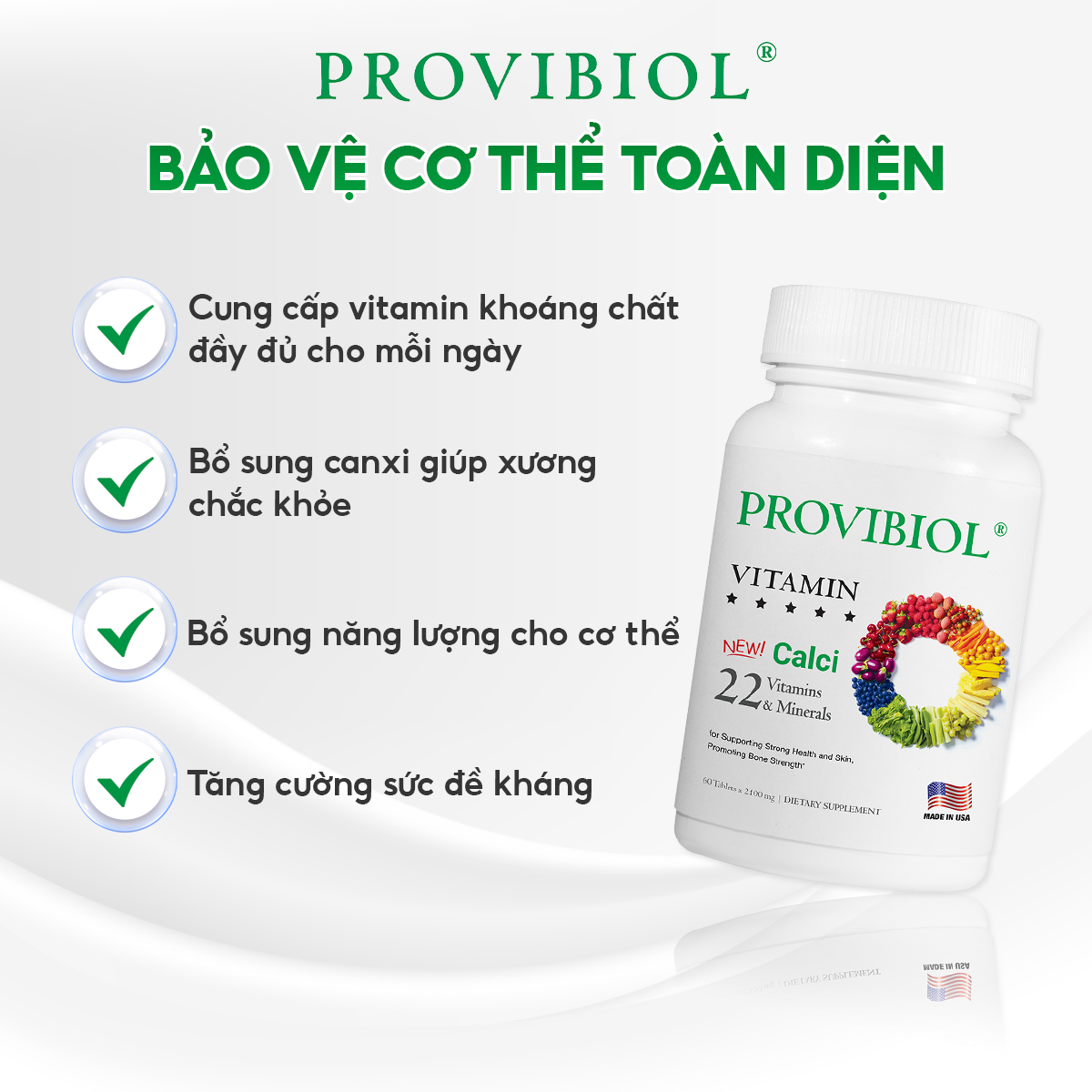 Mô tả Thực phẩm bảo vệ sức khoẻ Viên Uống Vitamin Tổng Hợp Hỗ Trợ Tăng Sức Đề Kháng Provibiol Vitamin Hộp 30 Viên - 2