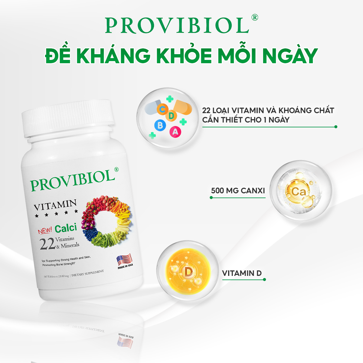 Mô tả Thực phẩm bảo vệ sức khoẻ Viên Uống Vitamin Tổng Hợp Hỗ Trợ Tăng Sức Đề Kháng Provibiol Vitamin Hộp 30 Viên - 3