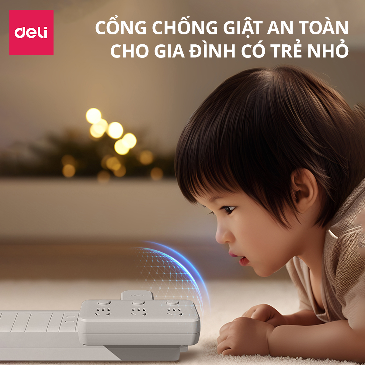 Mô tả Ổ Cắm Chia Điện Deli, Ổ Cắm Điện Chữ T Công Suất 2500W Tích Hợp Cổng USB &TypeC Sạc Nhanh 20W - 3