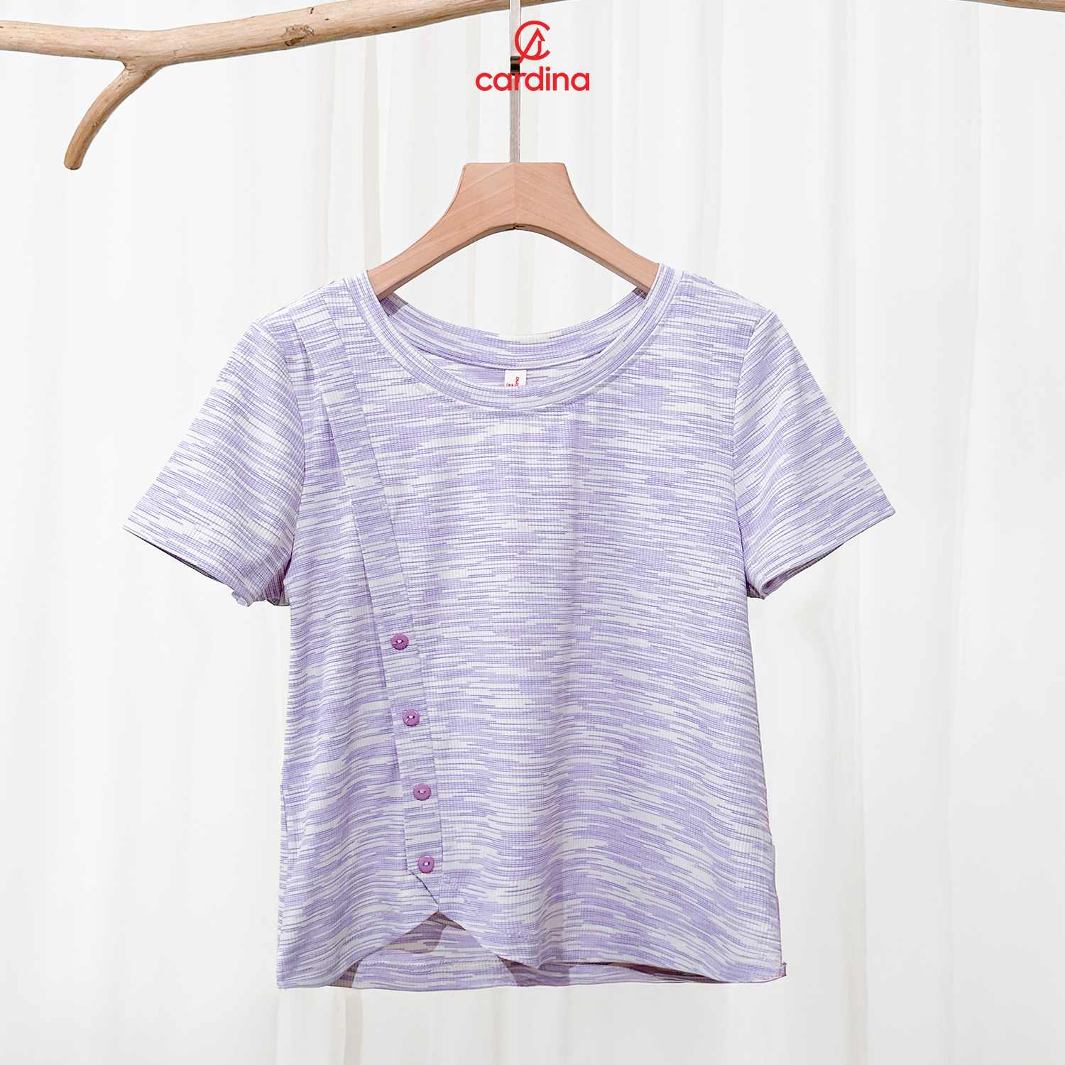 Mô tả Áo thun nữ CARDINA chất tăm cotton kiểu dáng croptop tà lệch 5AFC25 - 4