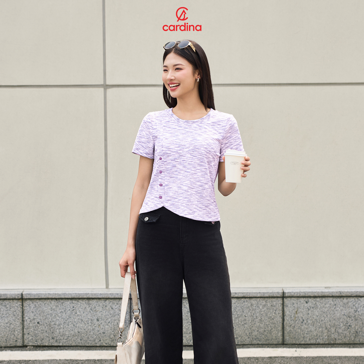 Mô tả Áo thun nữ CARDINA chất tăm cotton kiểu dáng croptop tà lệch 5AFC25 - 6