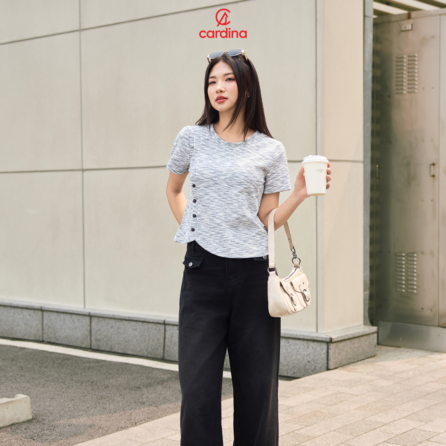 Mô tả Áo thun nữ CARDINA chất tăm cotton kiểu dáng croptop tà lệch 5AFC25 - 7