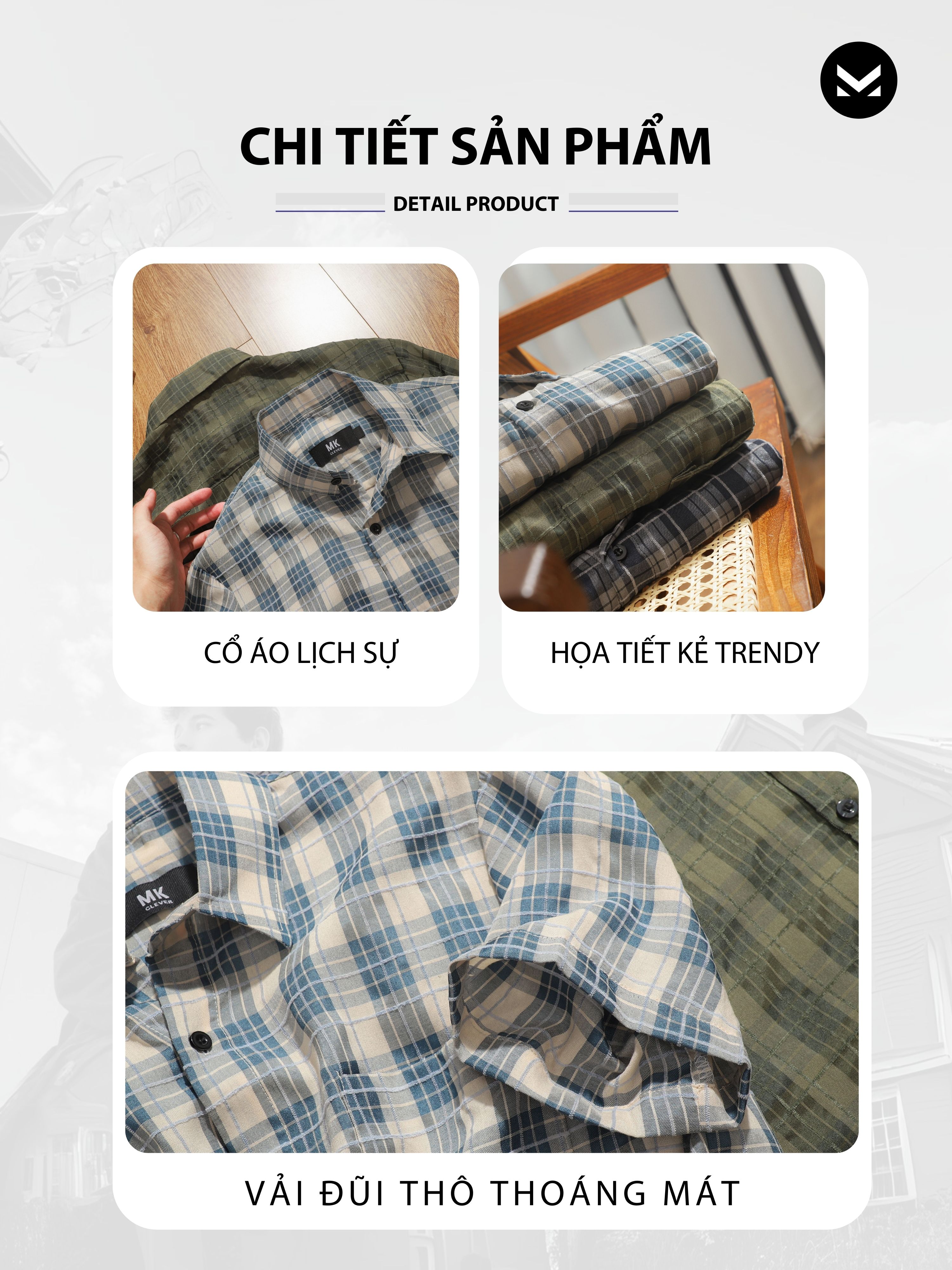 Áo sơ mi nam kẻ Mild MK Clever