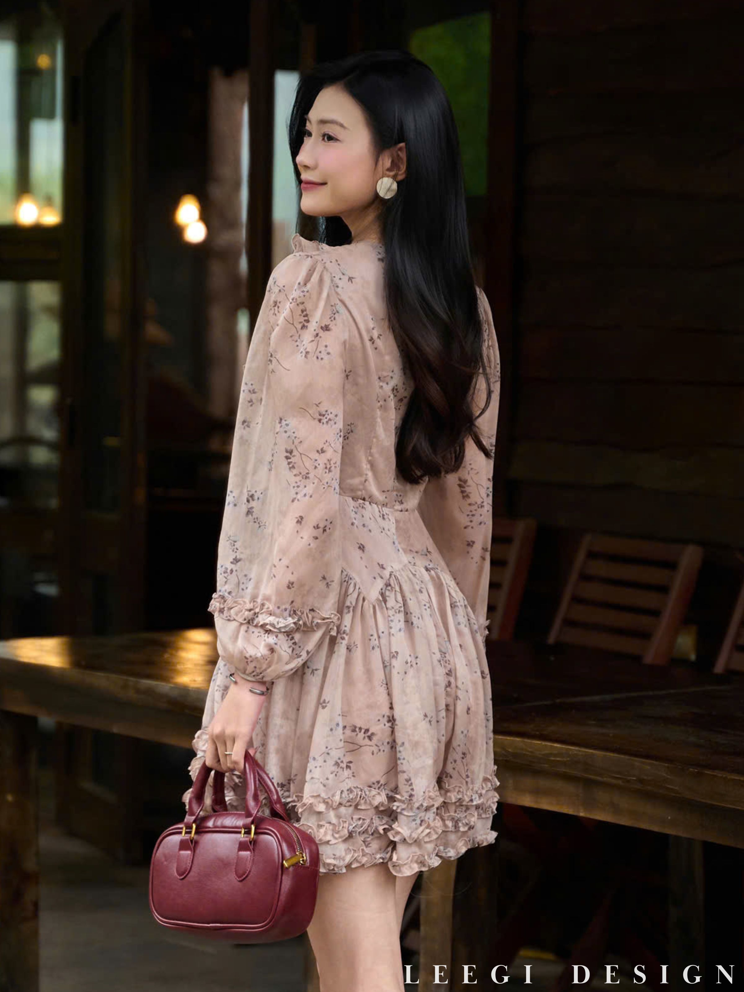[Võ Hà Linh x LiLiQiQi By LeeGi] Váy tơ hoạ tiết dáng ngắn tùng xoè tay ...