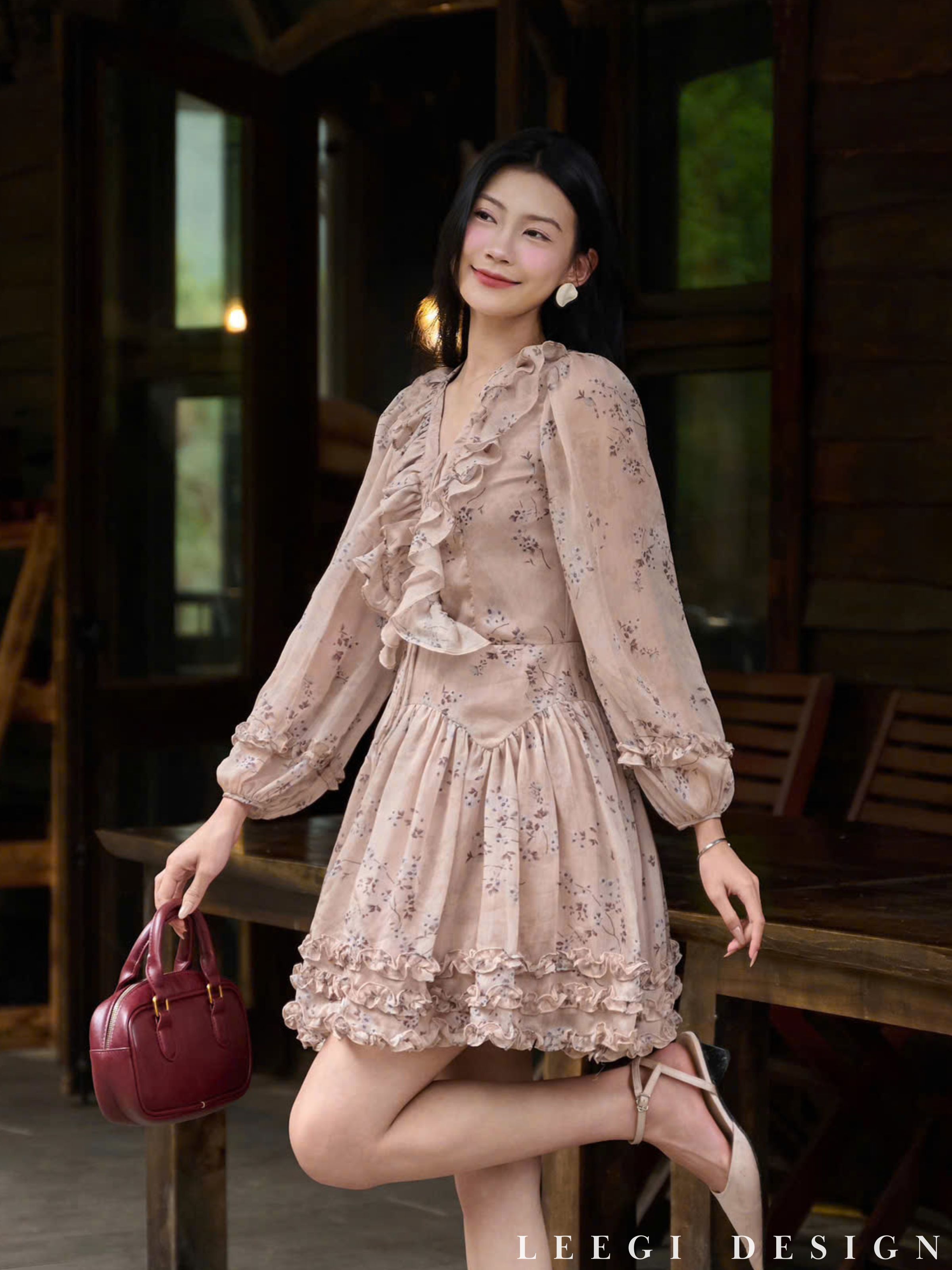 [Võ Hà Linh x LiLiQiQi By LeeGi] Váy tơ hoạ tiết dáng ngắn tùng xoè tay ...