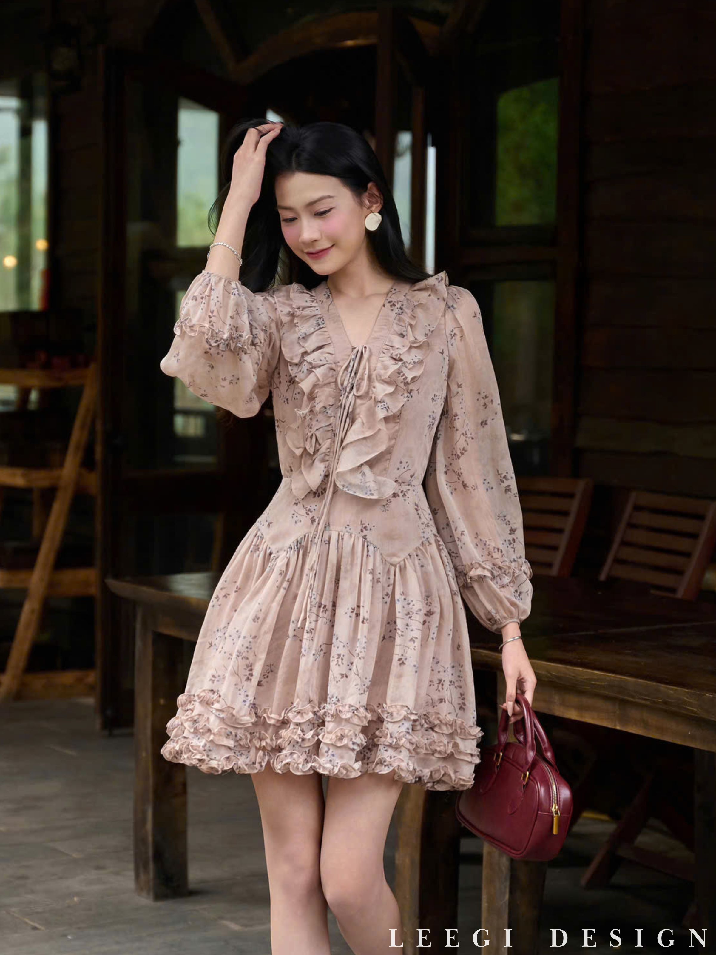 [Võ Hà Linh x LiLiQiQi By LeeGi] Váy tơ hoạ tiết dáng ngắn tùng xoè tay ...