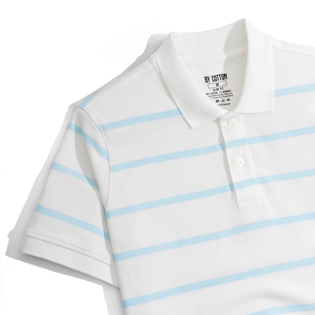 Mô tả Áo Thun Polo Nam By Cotton Cao Cấp Polo Pique 2.0 Trắng In Sọc - 4