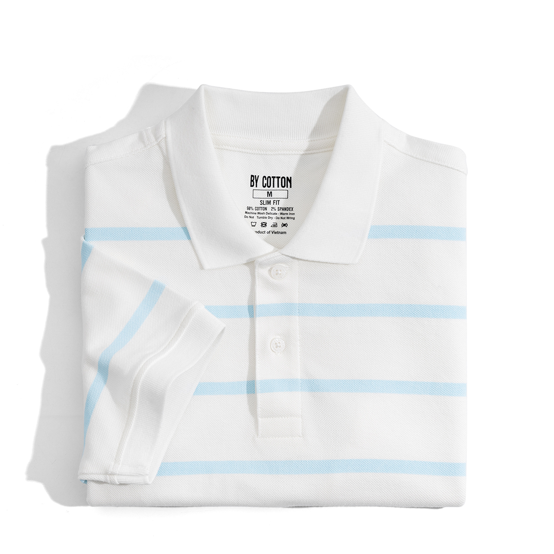 Mô tả Áo Thun Polo Nam By Cotton Cao Cấp Polo Pique 2.0 Trắng In Sọc - 8